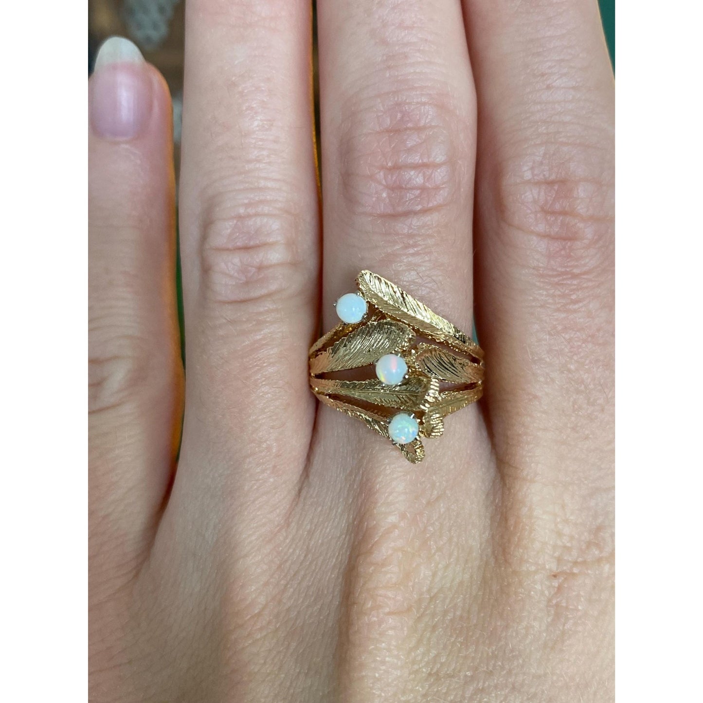 Vintage Solid 14k Yellow Gold Triple Opal Ball Ring - Size 6.75
