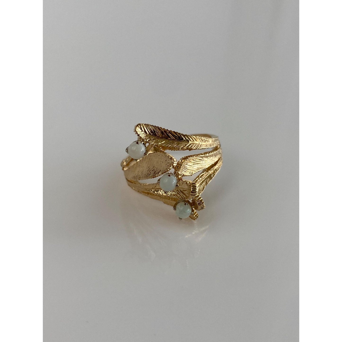 Vintage Solid 14k Yellow Gold Triple Opal Ball Ring - Size 6.75