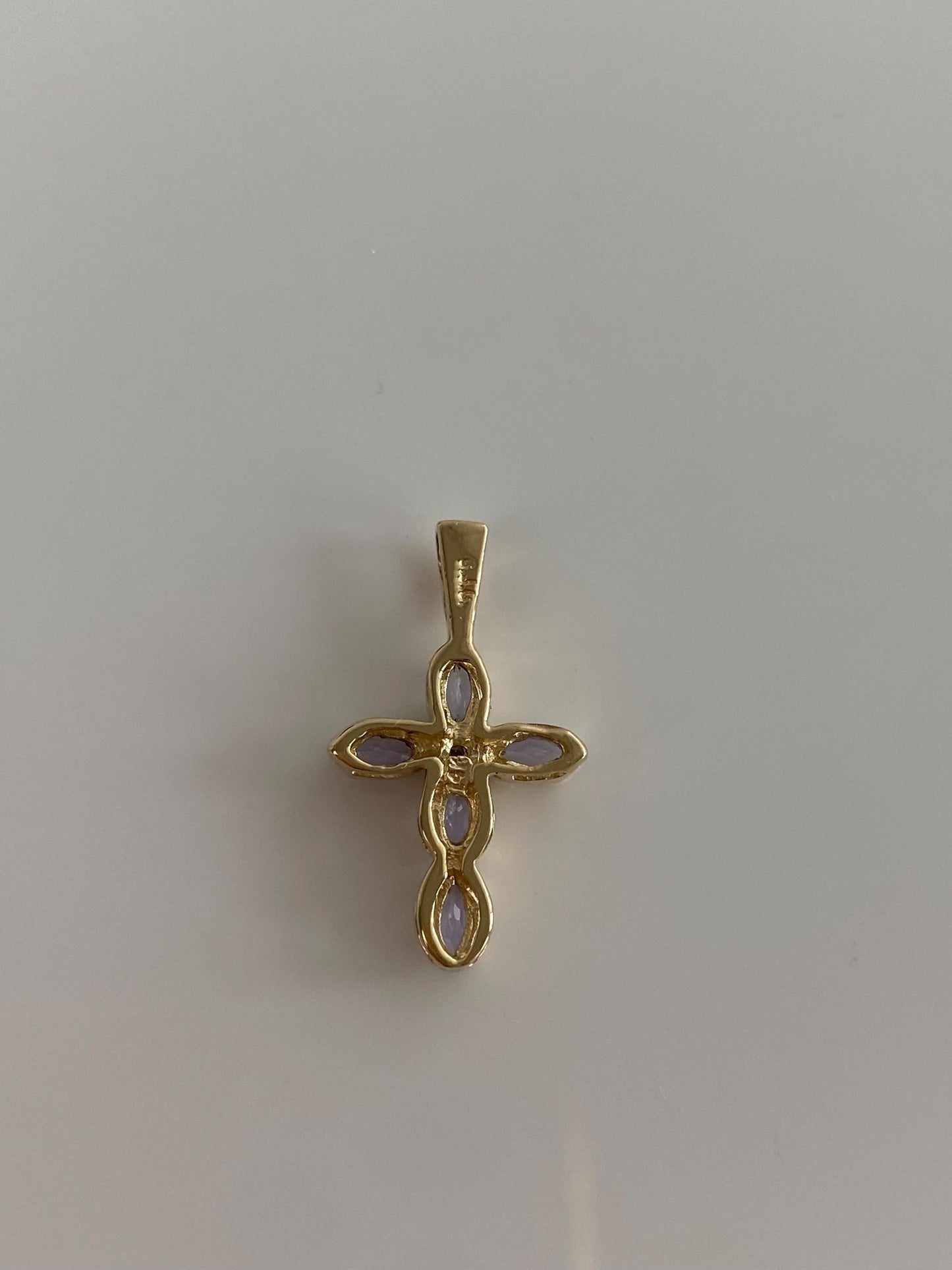 Vintage Solid 14k Yellow Gold Diamond Tanzanite Cross Charm