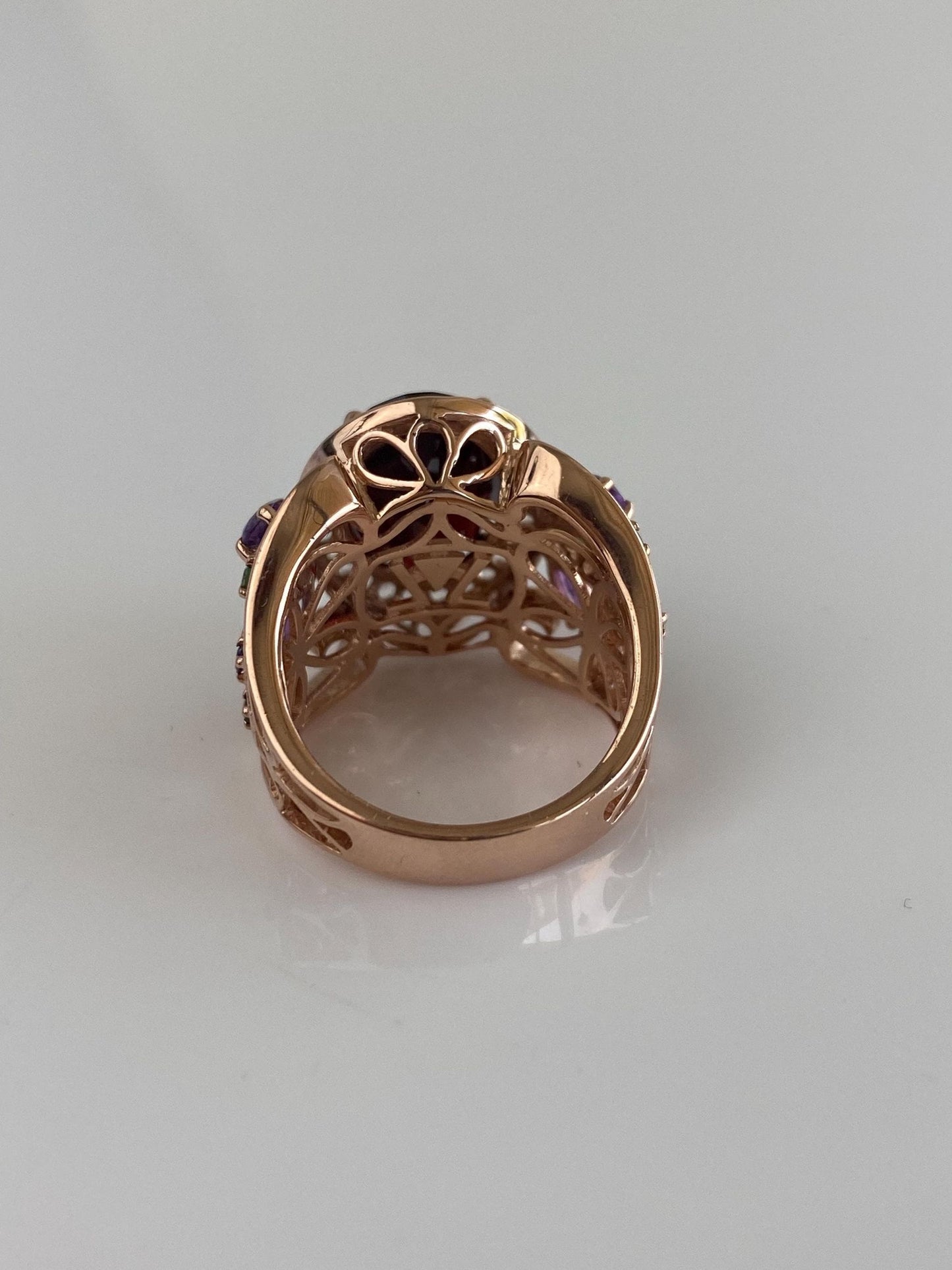 Levian Solid 14k Rose Gold Clear Spinel Halo Garnet Green Tourmaline Open Work Ring - Size 6.5