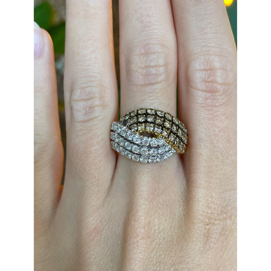 Vintage Solid 18k Yellow Gold Clear & Brown Diamond Ring Band - Size 7.25