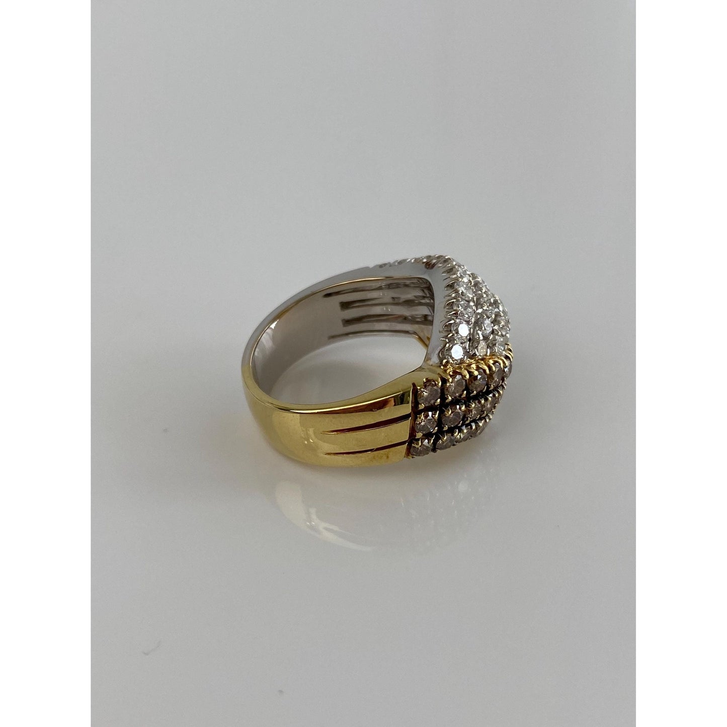 Vintage Solid 18k Yellow Gold Clear & Brown Diamond Ring Band - Size 7.25