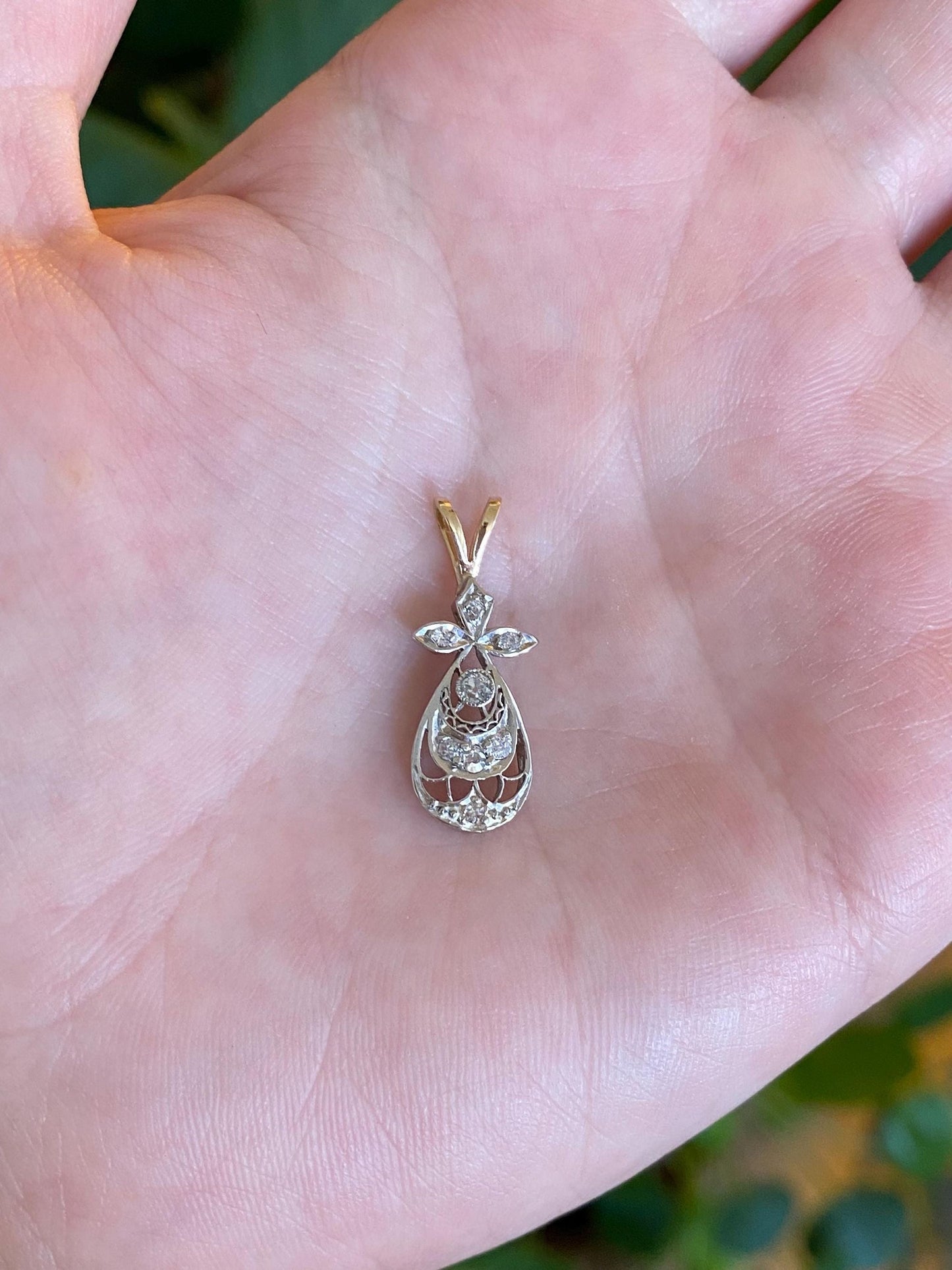 Vintage Solid 14k White & Yellow Gold Diamond Charm