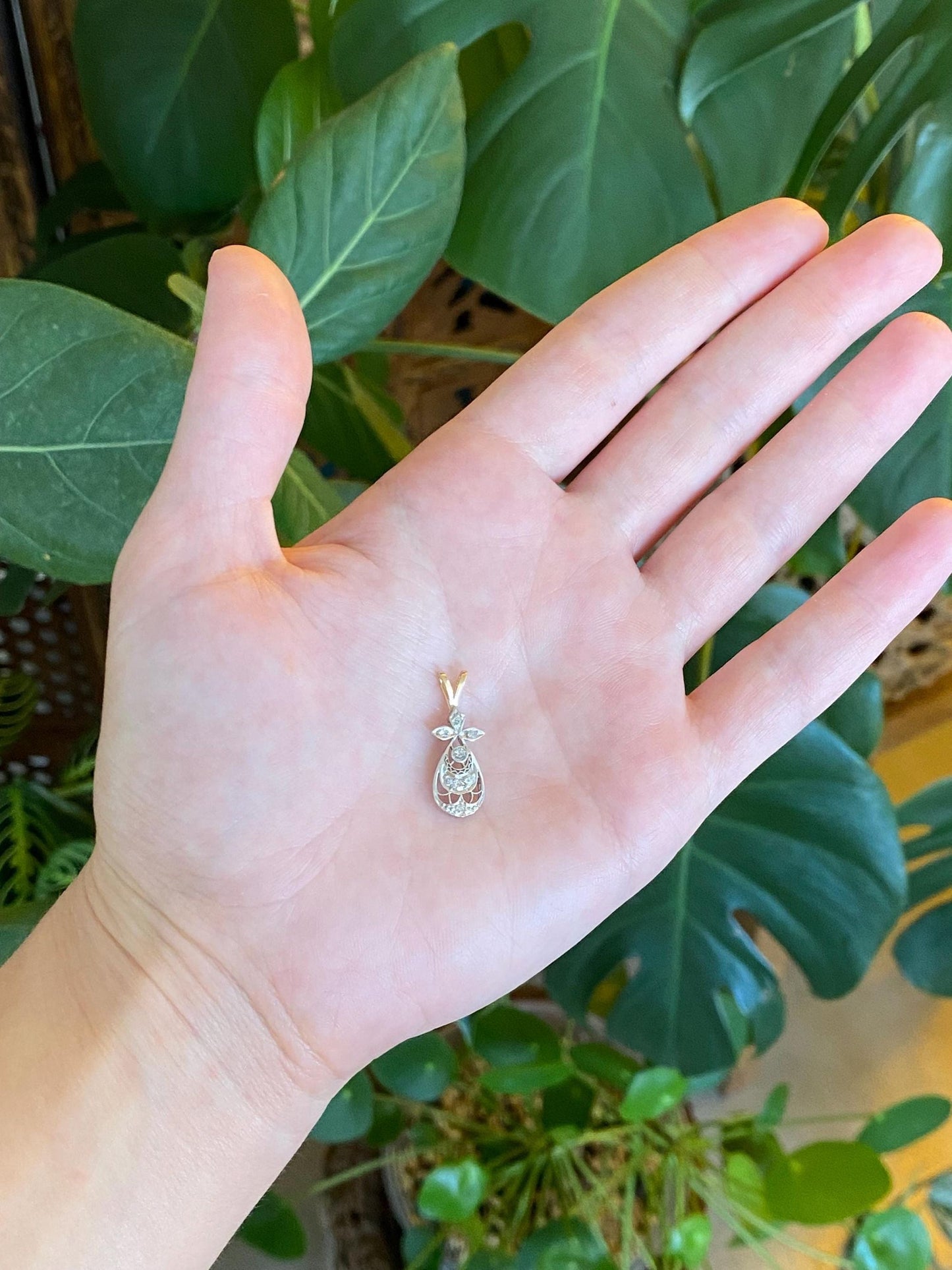 Vintage Solid 14k White & Yellow Gold Diamond Charm