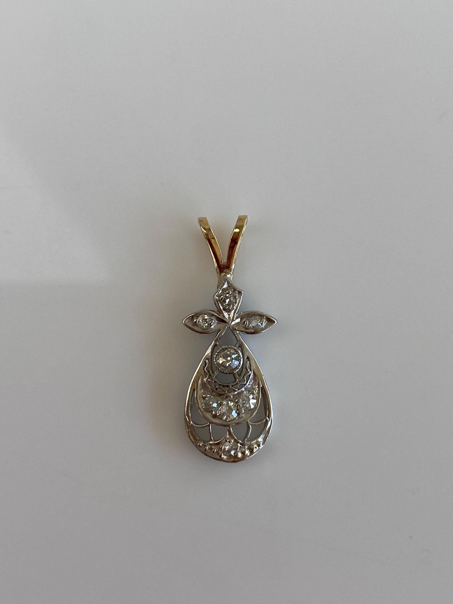 Vintage Solid 14k White & Yellow Gold Diamond Charm