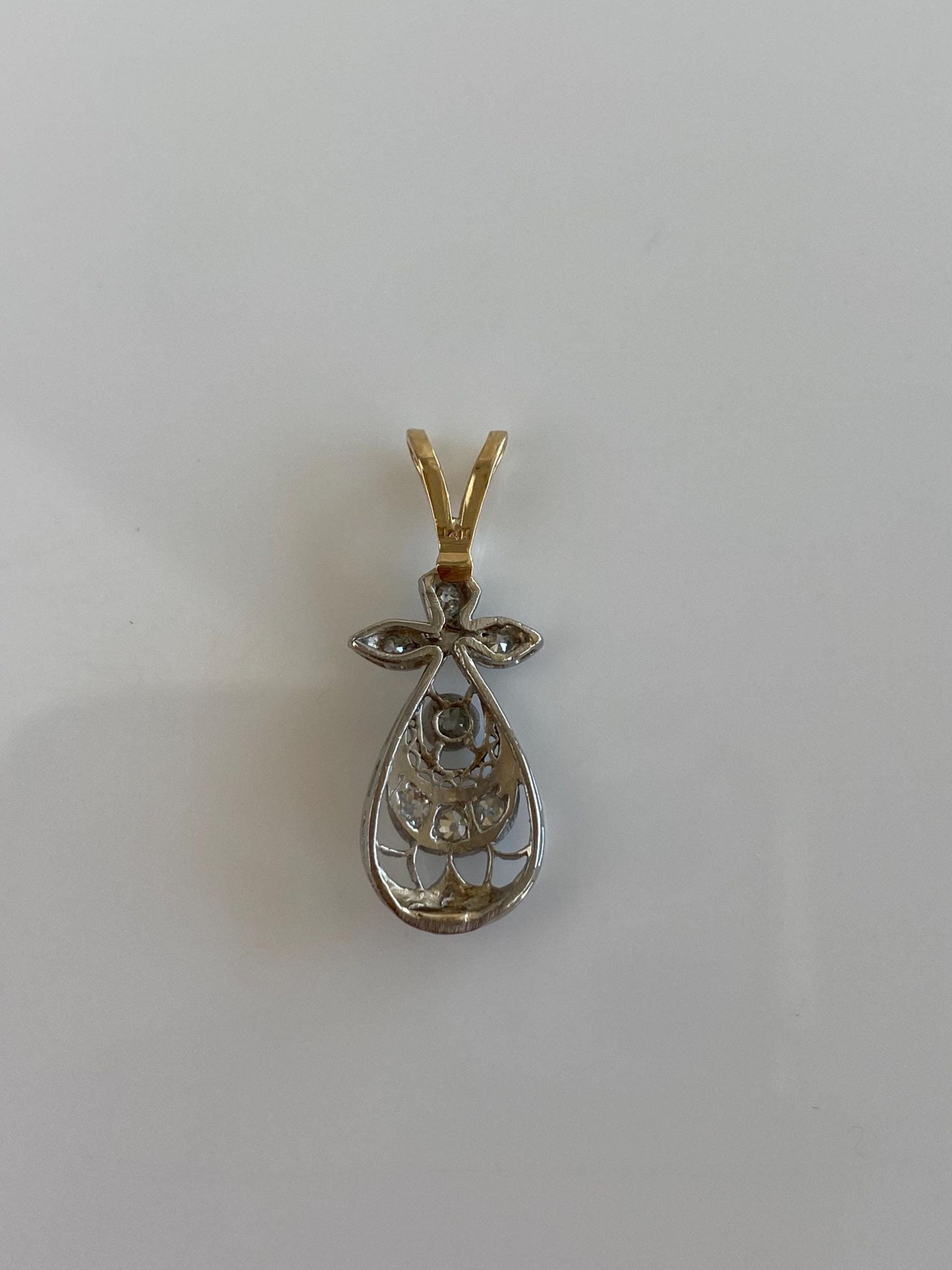 Vintage Solid 14k White & Yellow Gold Diamond Charm