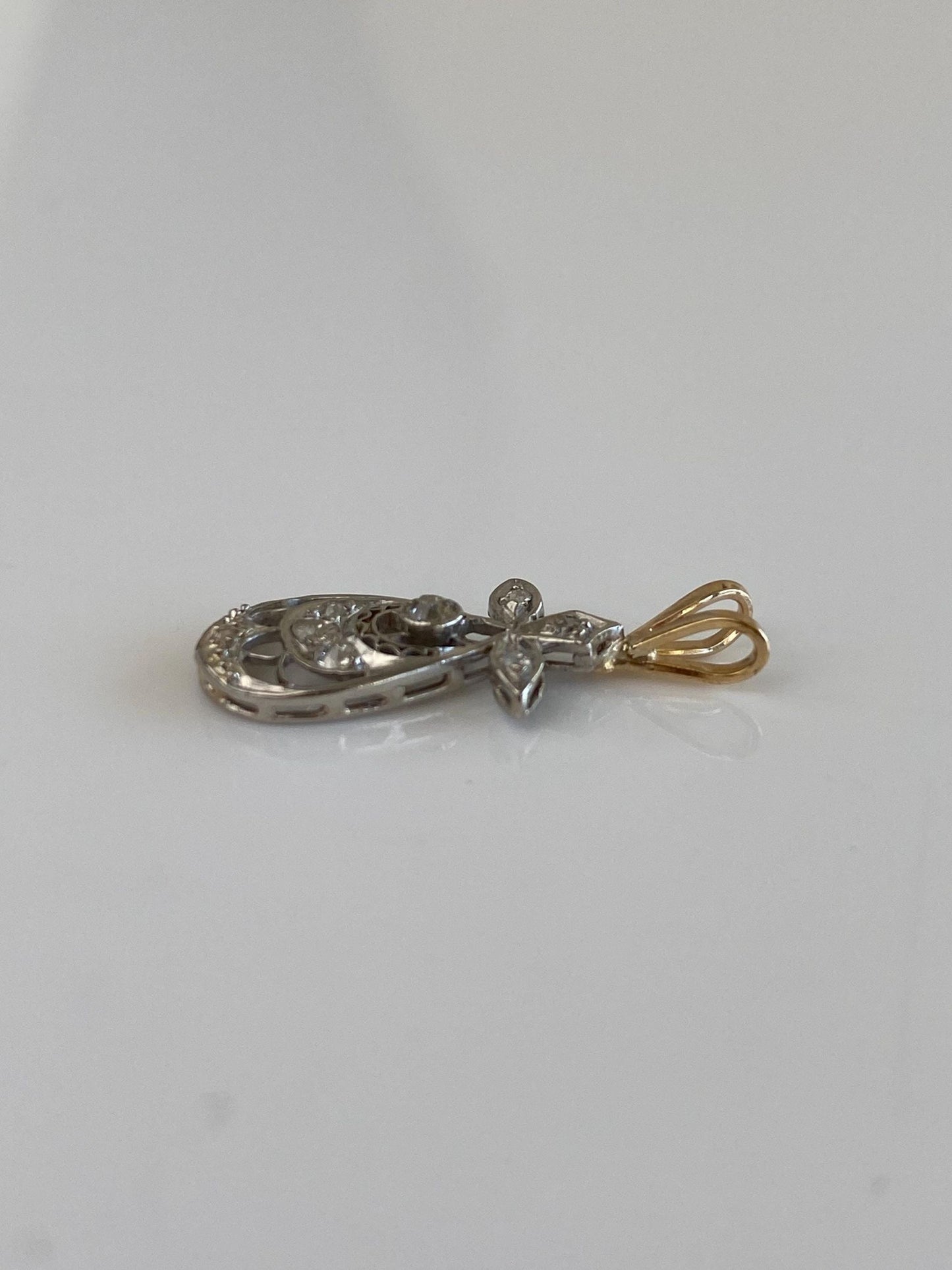 Vintage Solid 14k White & Yellow Gold Diamond Charm