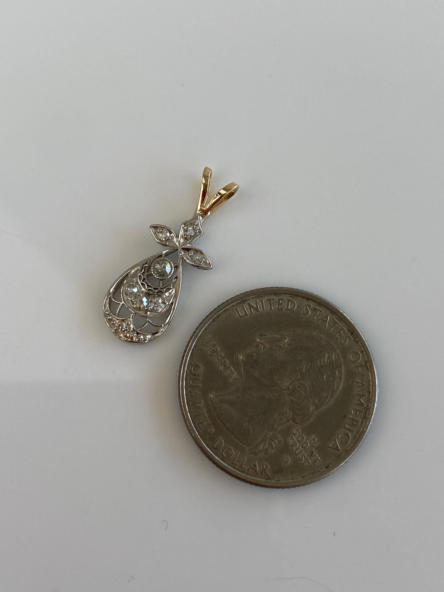 Vintage Solid 14k White & Yellow Gold Diamond Charm