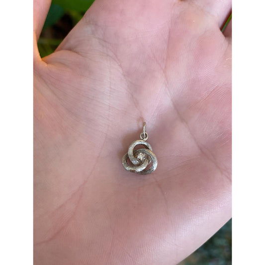 Vintage Solid 14k White Gold Diamond Satin Knot Charm