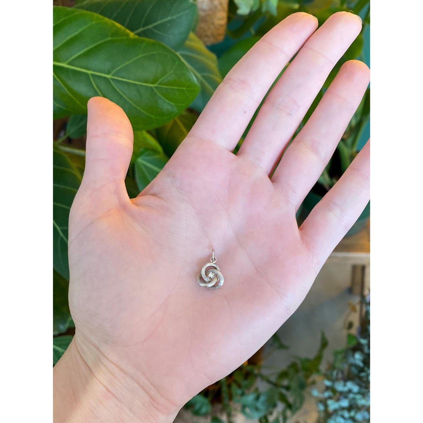 Vintage Solid 14k White Gold Diamond Satin Knot Charm