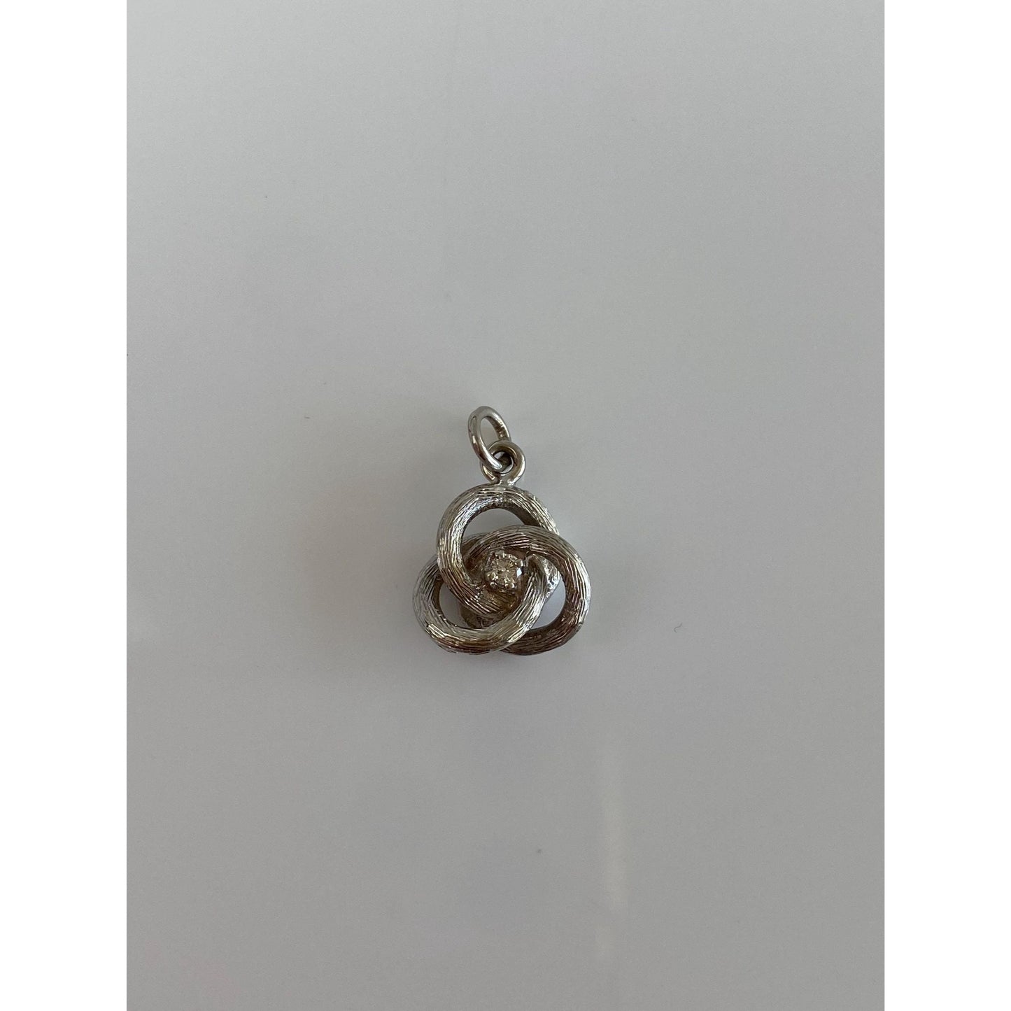 Vintage Solid 14k White Gold Diamond Satin Knot Charm