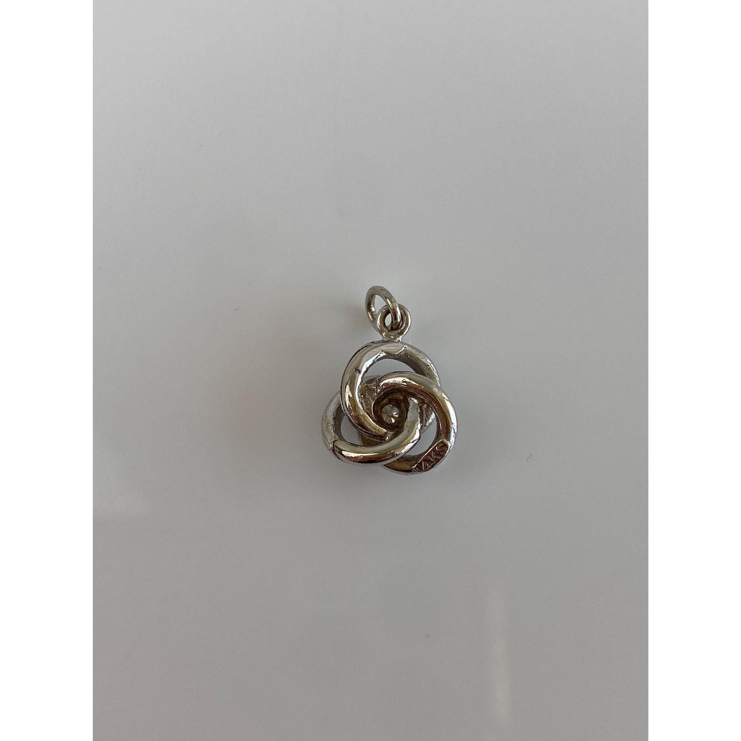 Vintage Solid 14k White Gold Diamond Satin Knot Charm