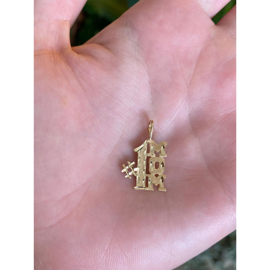 Vintage Solid 14k Yellow Gold Diamond Cut '#1 Mom' Charm