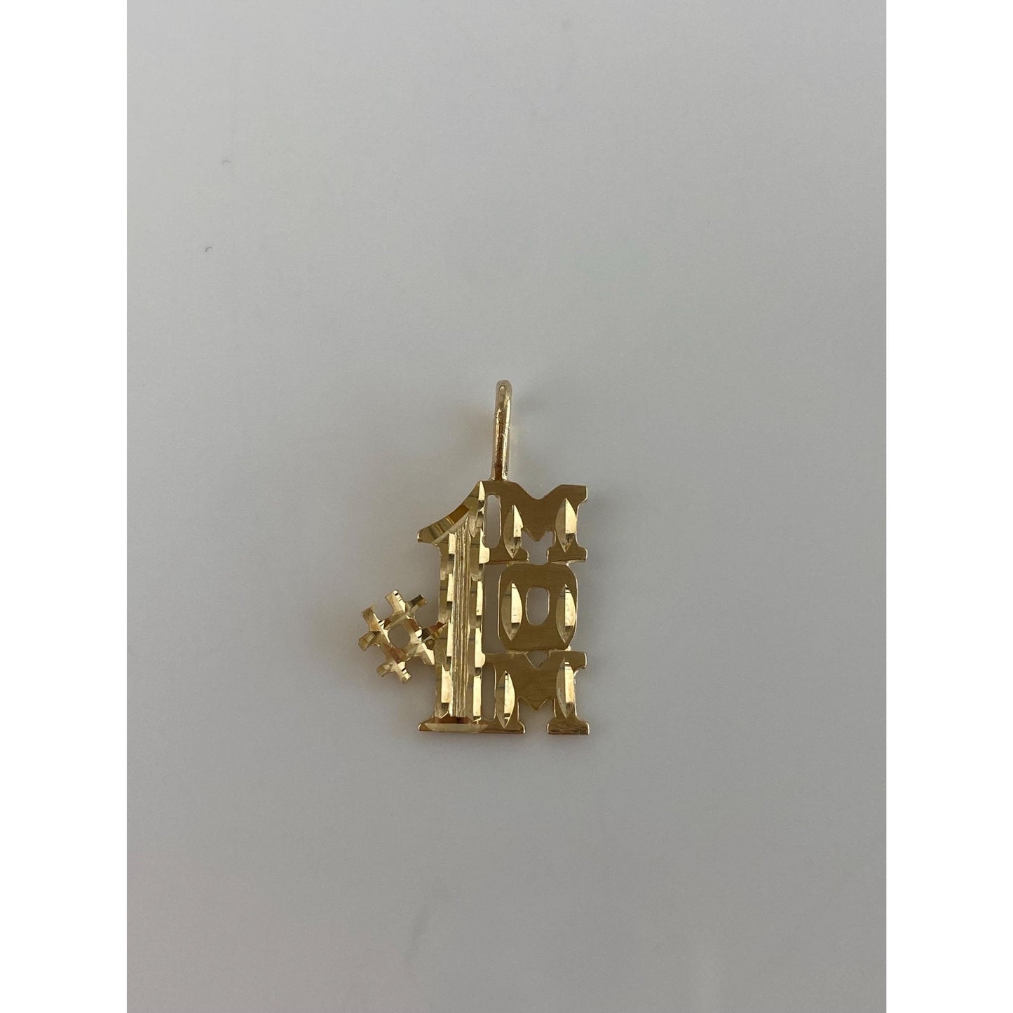 Vintage Solid 14k Yellow Gold Diamond Cut '#1 Mom' Charm