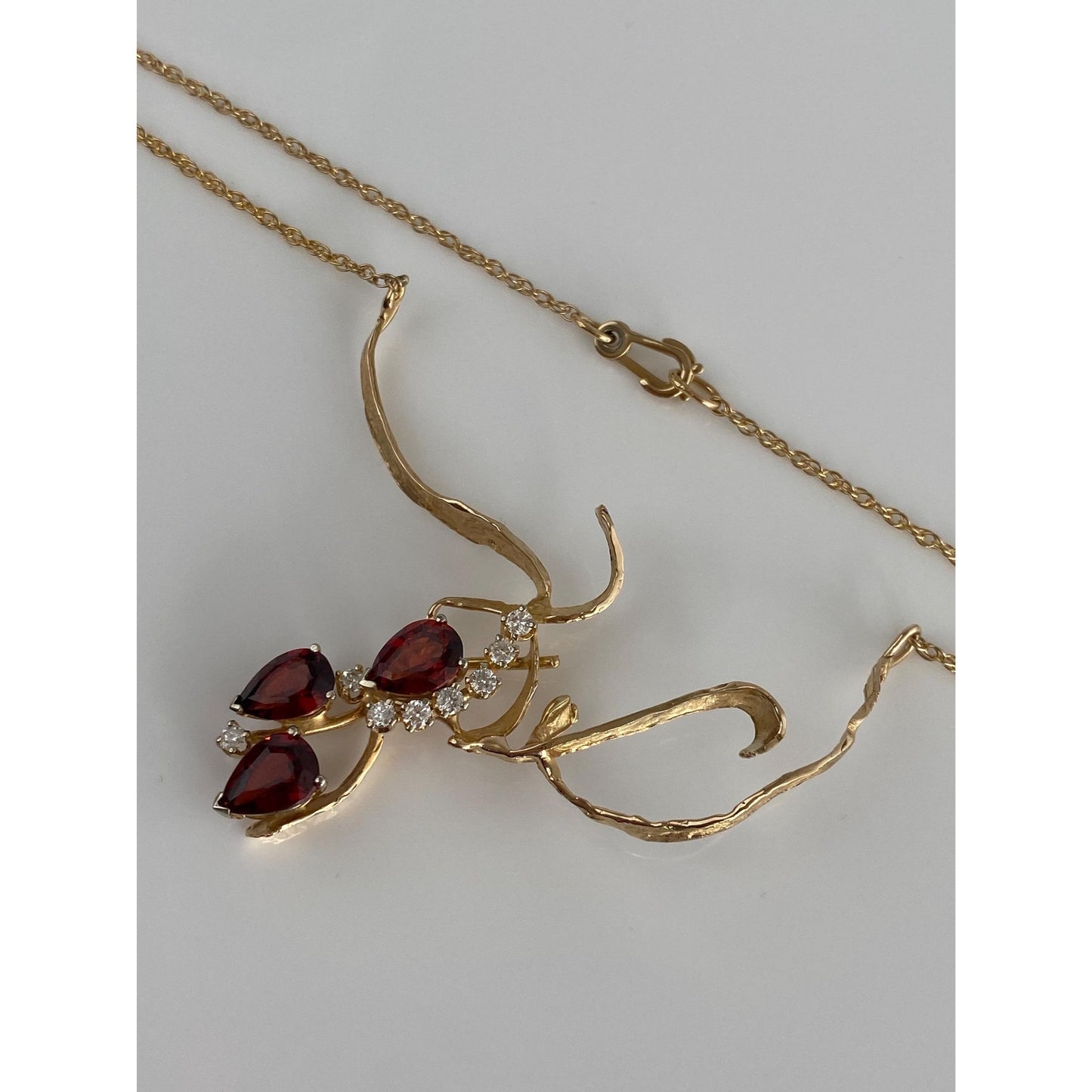 Solid 14k Yellow Gold Garnet Clear Sapphire Rope Chain Necklace - 14.5 inches