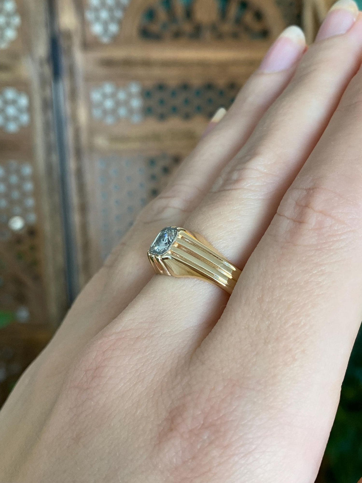 Vintage Solid 14k White & Yellow Gold Diamond Lined Ring - Size 9.75