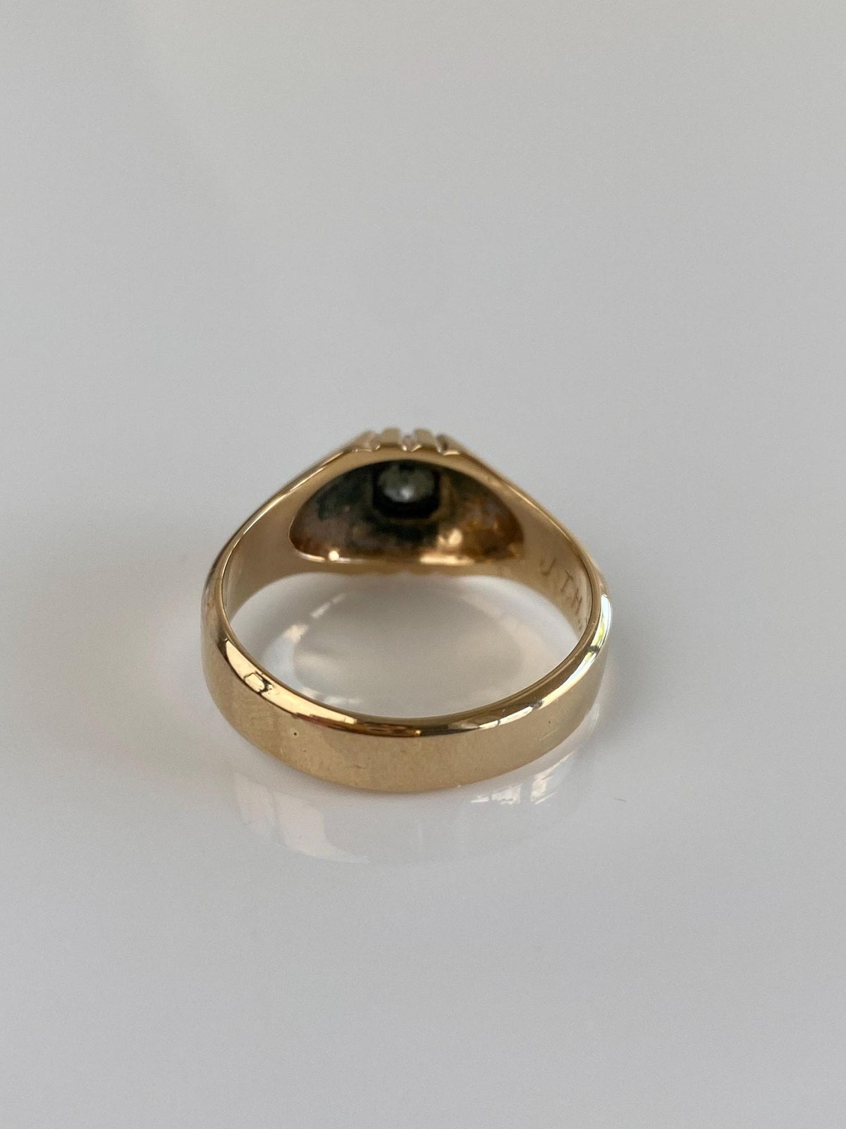 Vintage Solid 14k White & Yellow Gold Diamond Lined Ring - Size 9.75