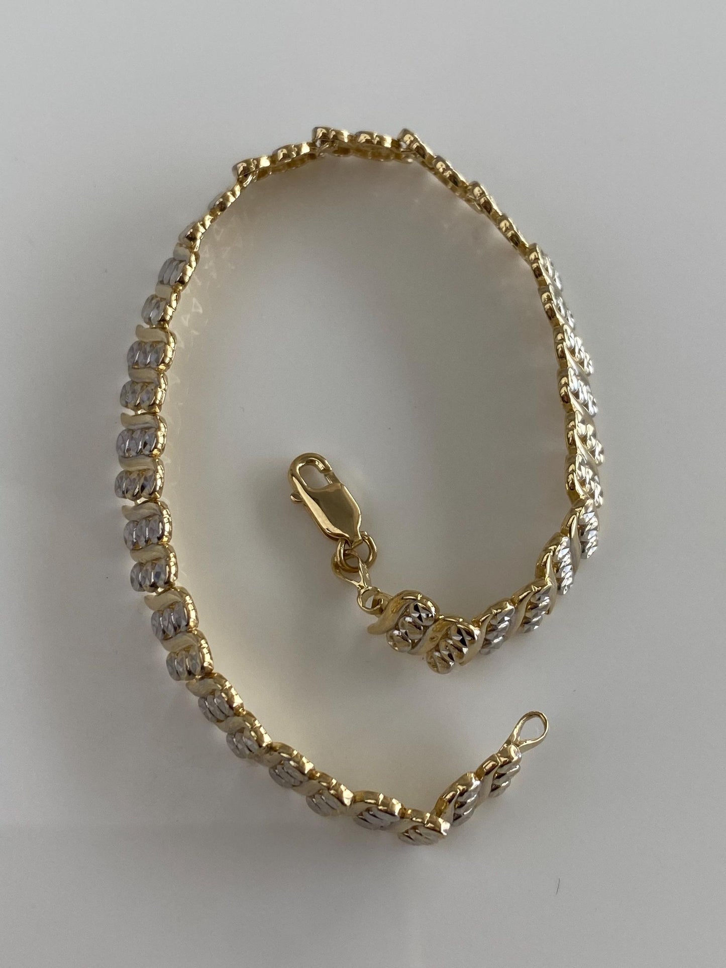 Solid 14k Yellow & White Gold Diamond Cut Tennis Bracelet - 7.25 inches