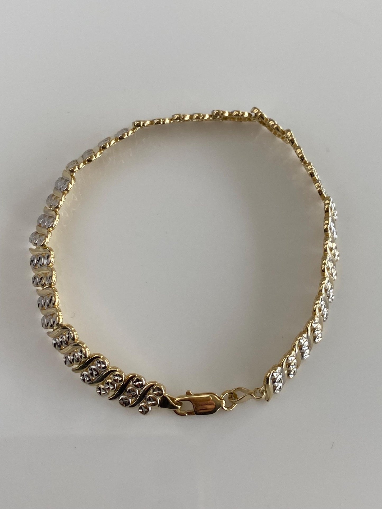 Solid 14k Yellow & White Gold Diamond Cut Tennis Bracelet - 7.25 inches