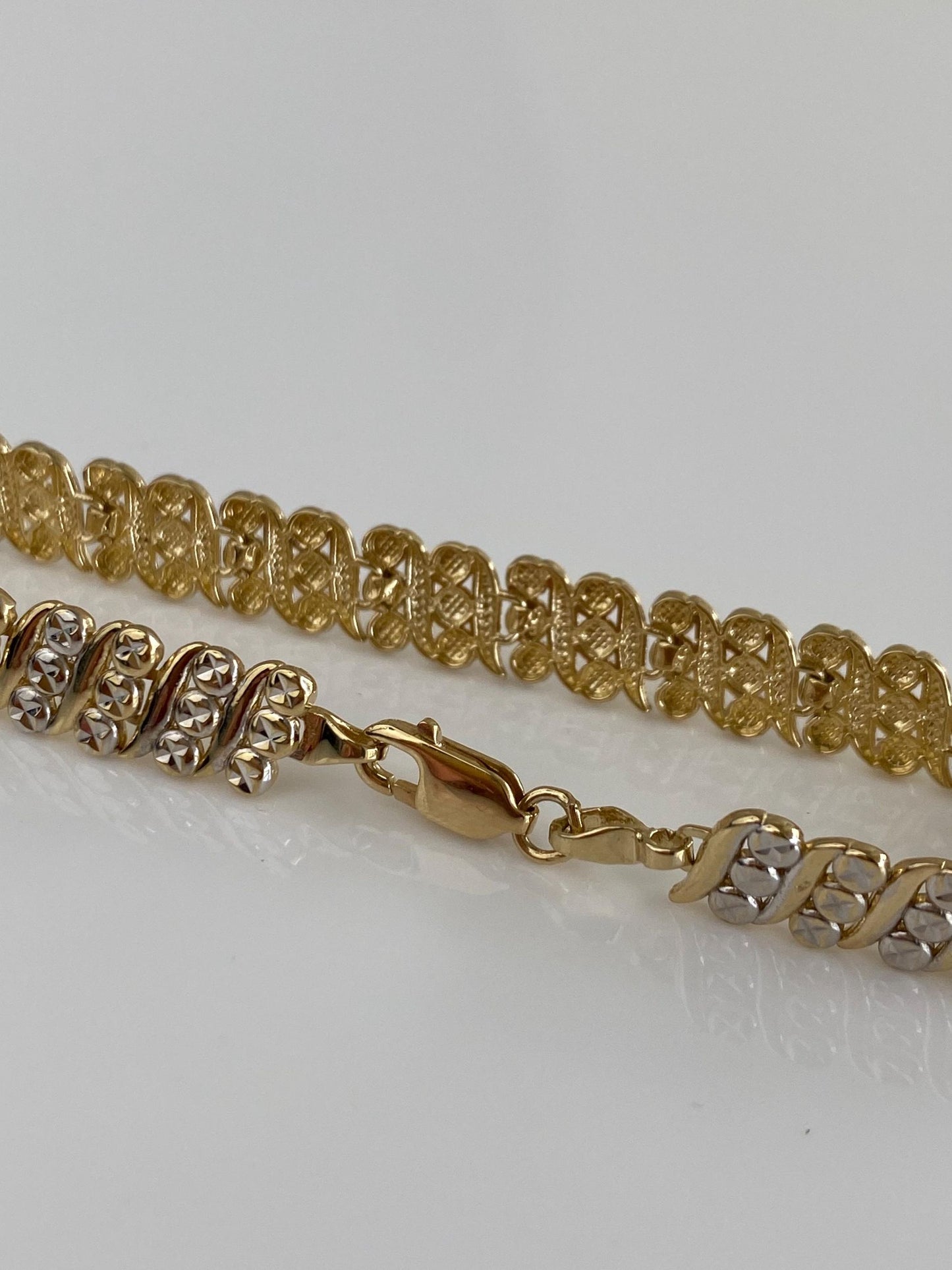 Solid 14k Yellow & White Gold Diamond Cut Tennis Bracelet - 7.25 inches