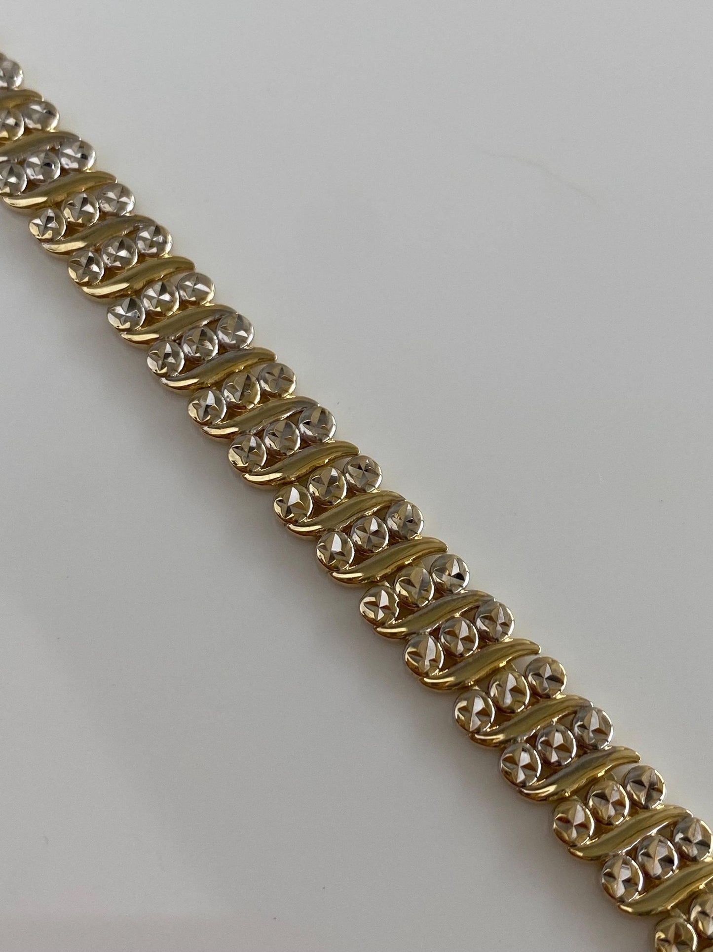 Solid 14k Yellow & White Gold Diamond Cut Tennis Bracelet - 7.25 inches