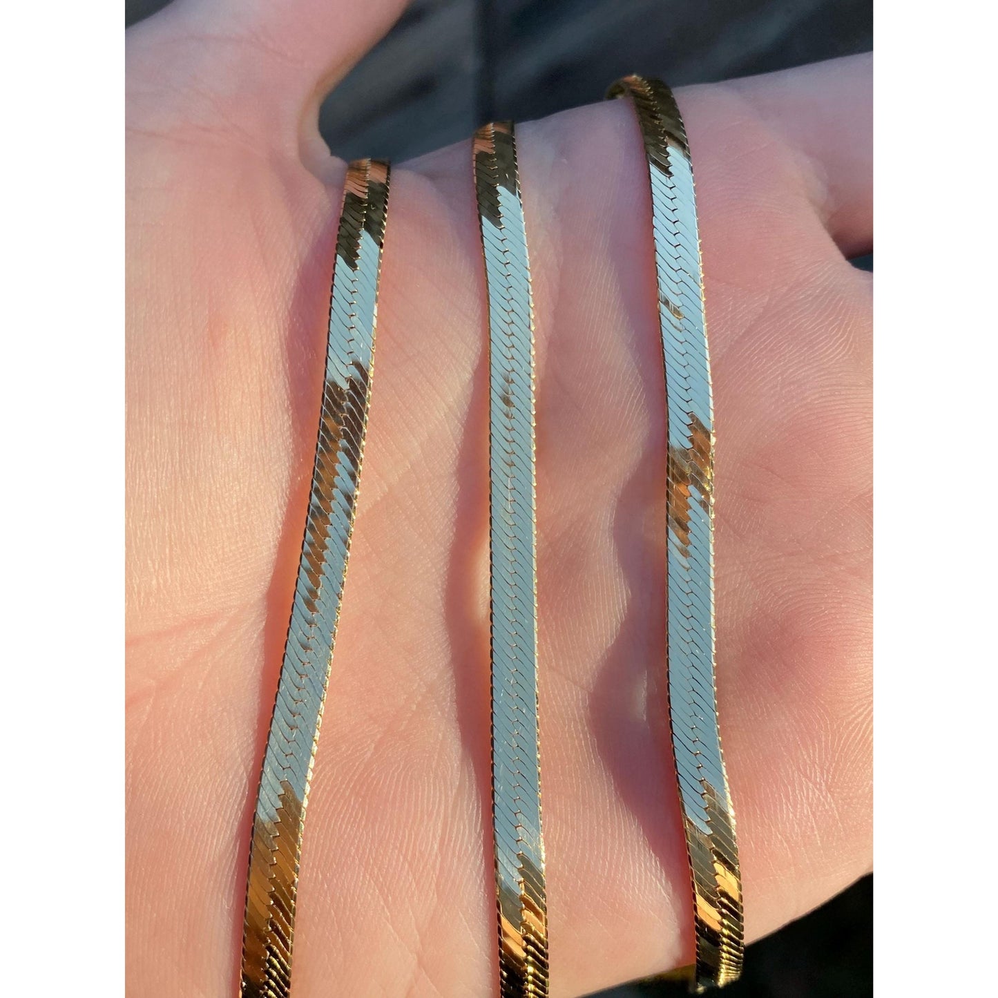 Vintage Solid 14k Yellow Gold Long Herringbone Chain Necklace - 29.75 inches