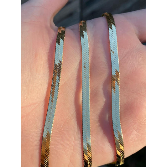 Vintage Solid 14k Yellow Gold Long Herringbone Chain Necklace - 29.75 inches