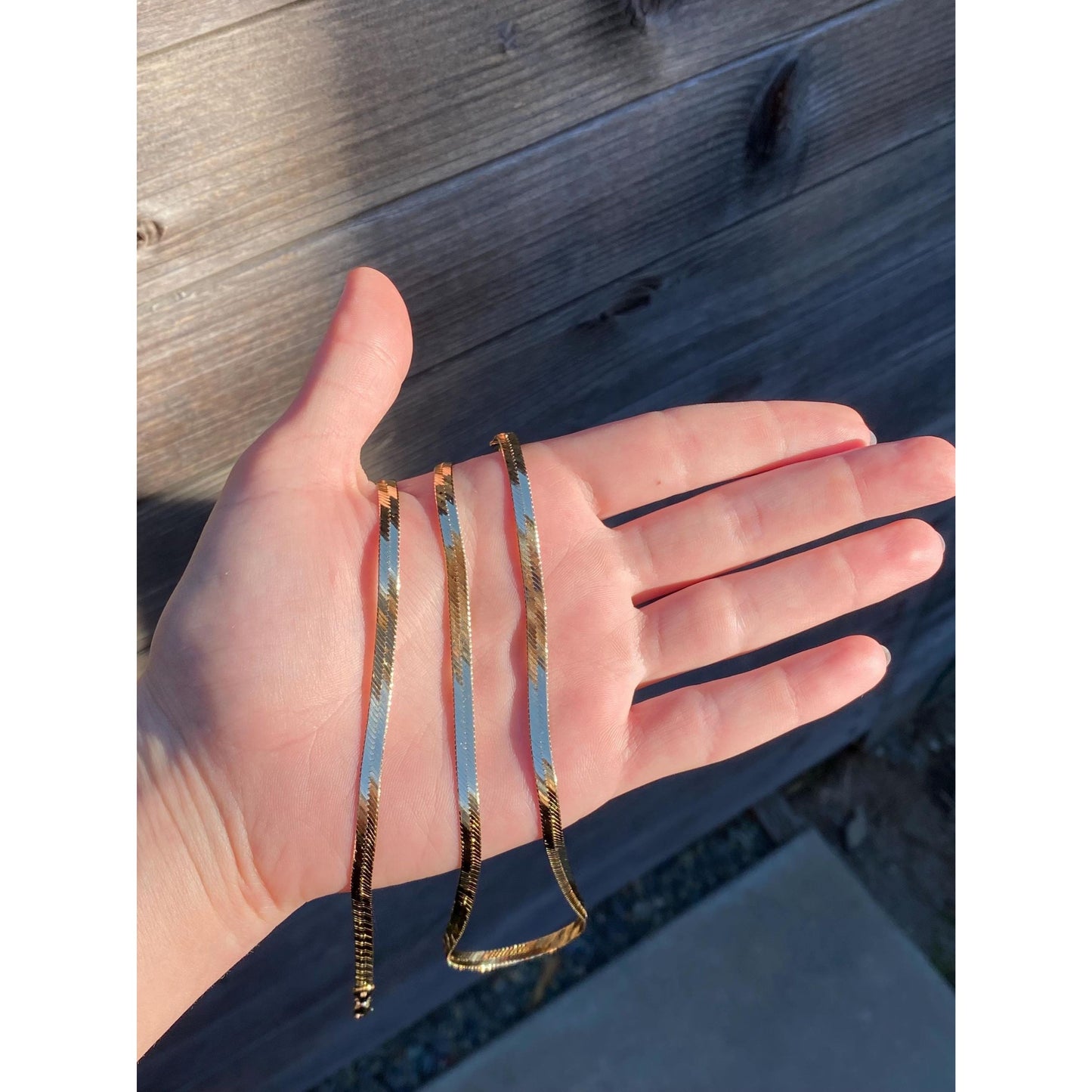 Vintage Solid 14k Yellow Gold Long Herringbone Chain Necklace - 29.75 inches