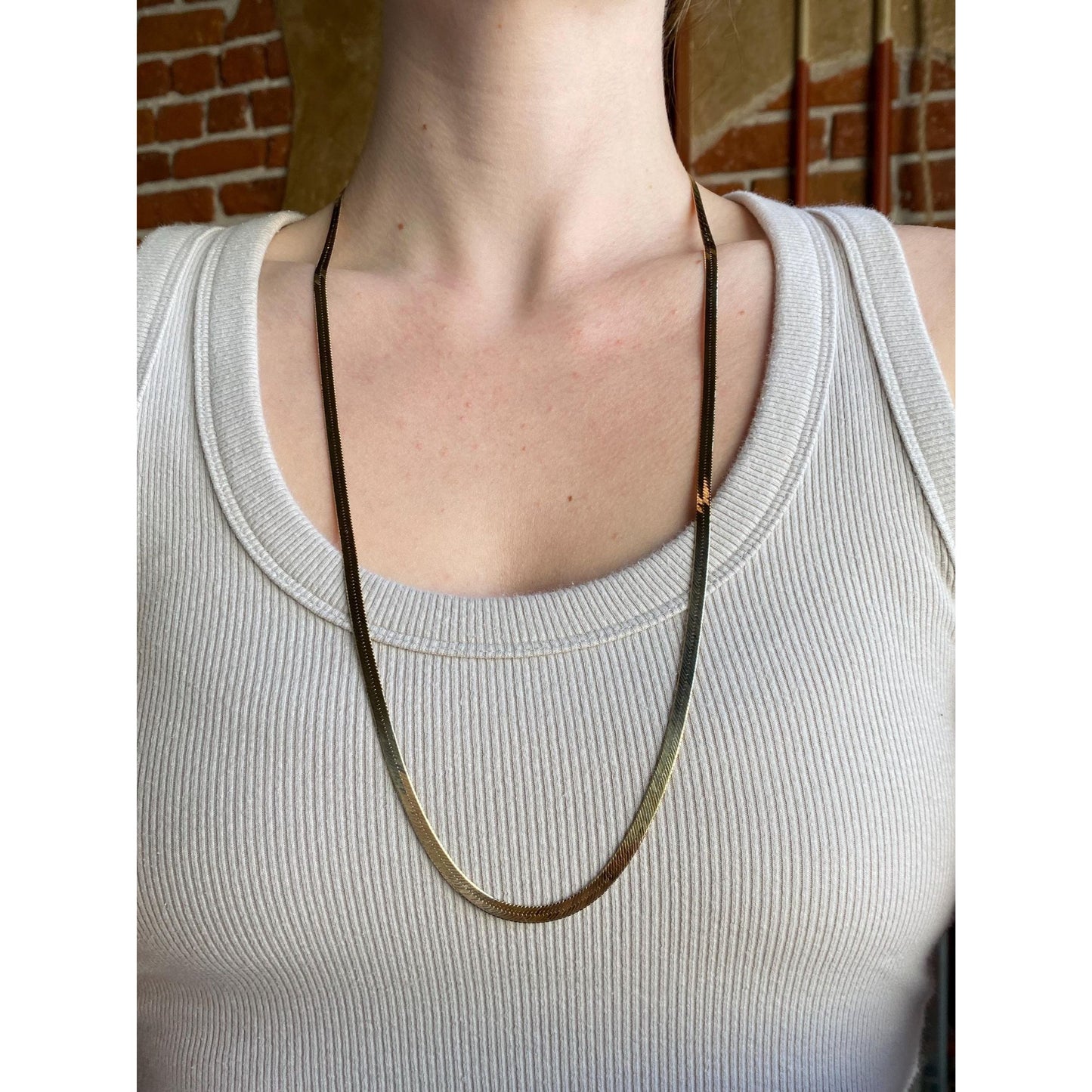 Vintage Solid 14k Yellow Gold Long Herringbone Chain Necklace - 29.75 inches