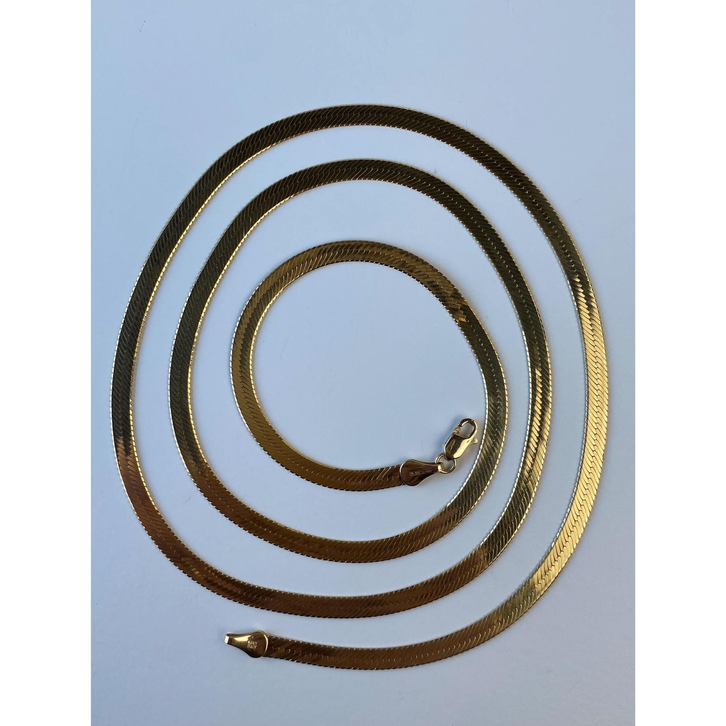 Vintage Solid 14k Yellow Gold Long Herringbone Chain Necklace - 29.75 inches