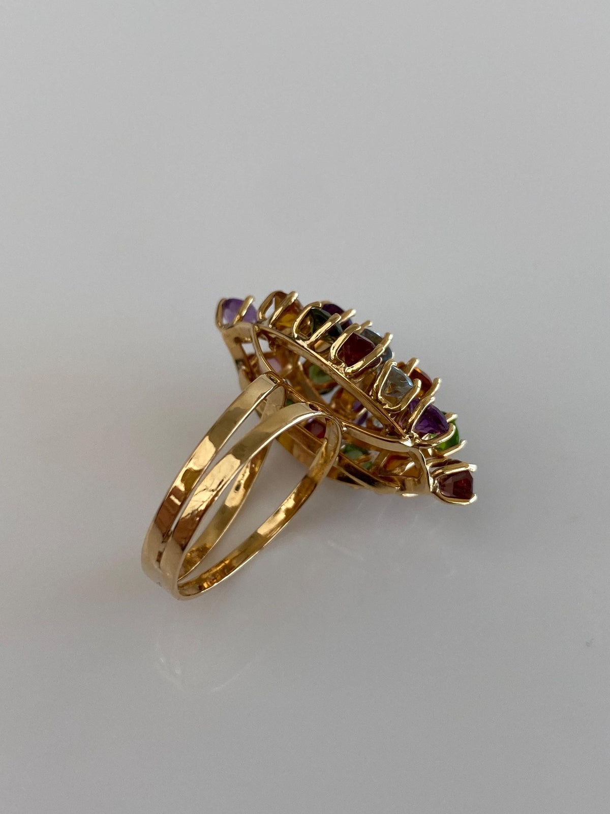 Vintage Solid 18k Yellow Gold Aquamarine Garnet Amethyst Citrine Pink & Green Tourmaline Cluster Ring - Size 6.25