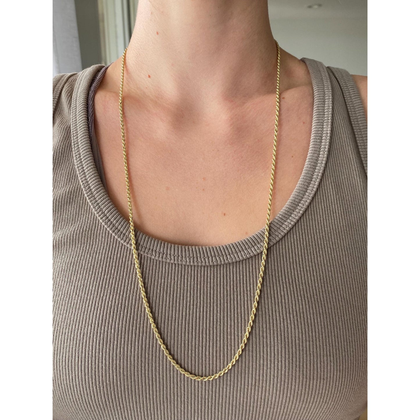 Vintage Solid 14k Yellow Gold Long Rope Chain Necklace - 28 inches