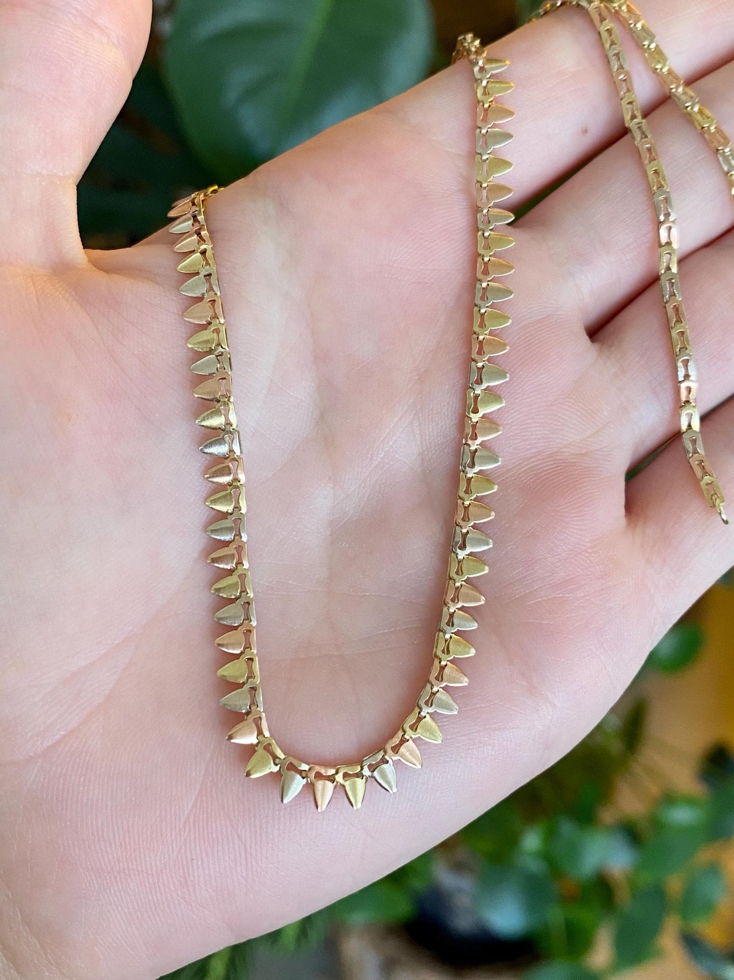 Vintage Solid 14k Tri Tone Gold Fancy Chain Necklace - 16.75 inches