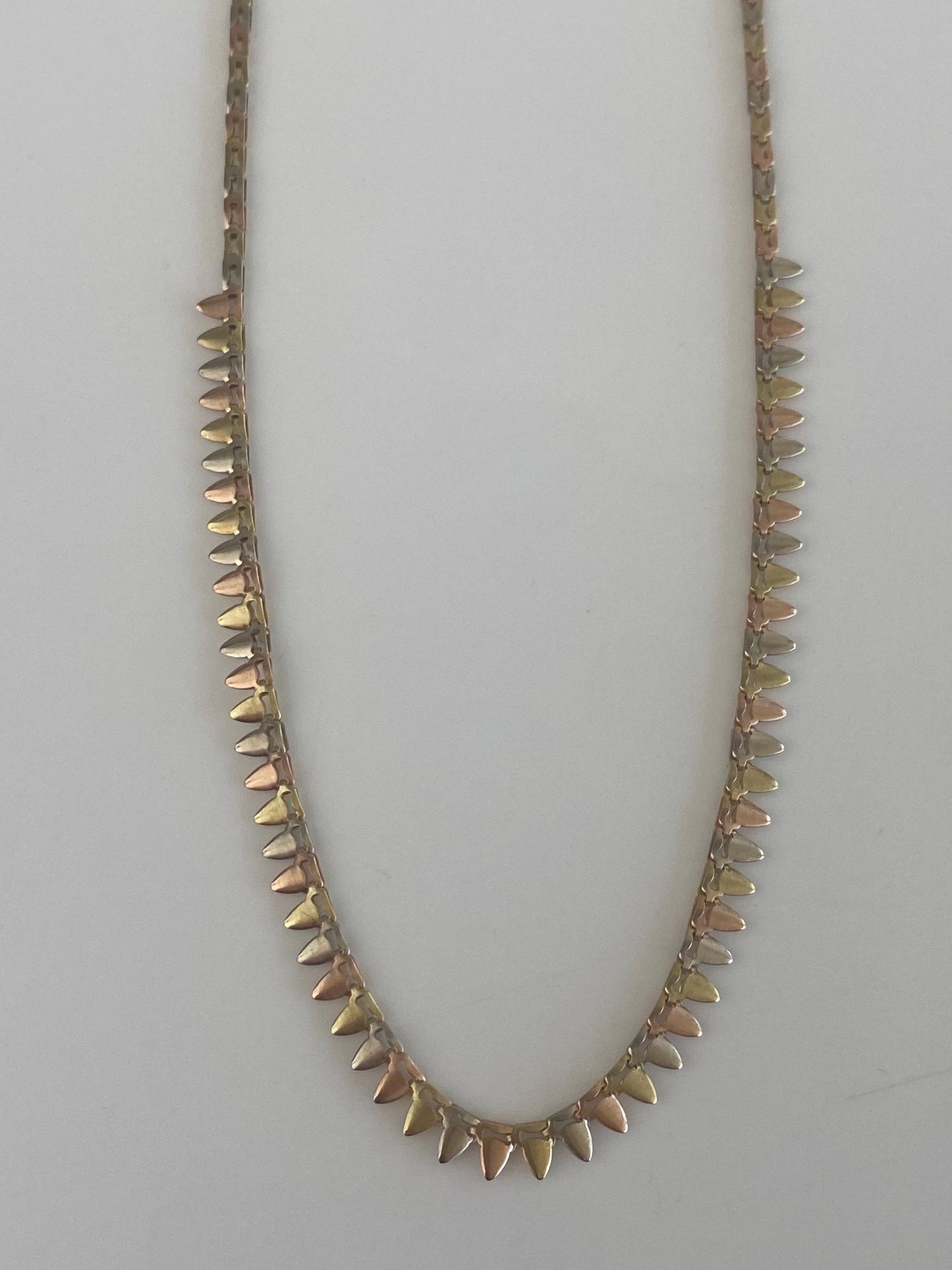 Vintage Solid 14k Tri Tone Gold Fancy Chain Necklace - 16.75 inches
