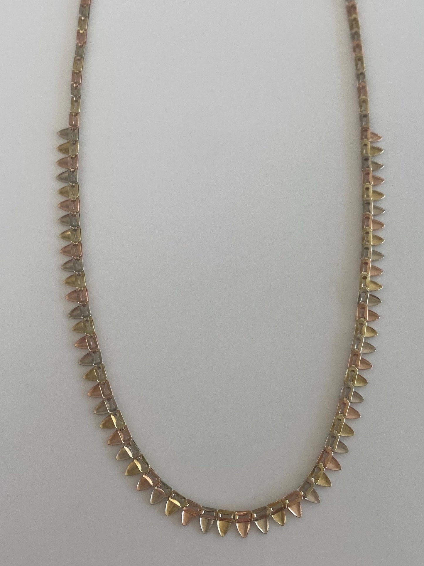 Vintage Solid 14k Tri Tone Gold Fancy Chain Necklace - 16.75 inches