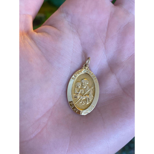 Vintage Solid 14k Yellow Gold St. Joseph 'Pray For Us' Charm