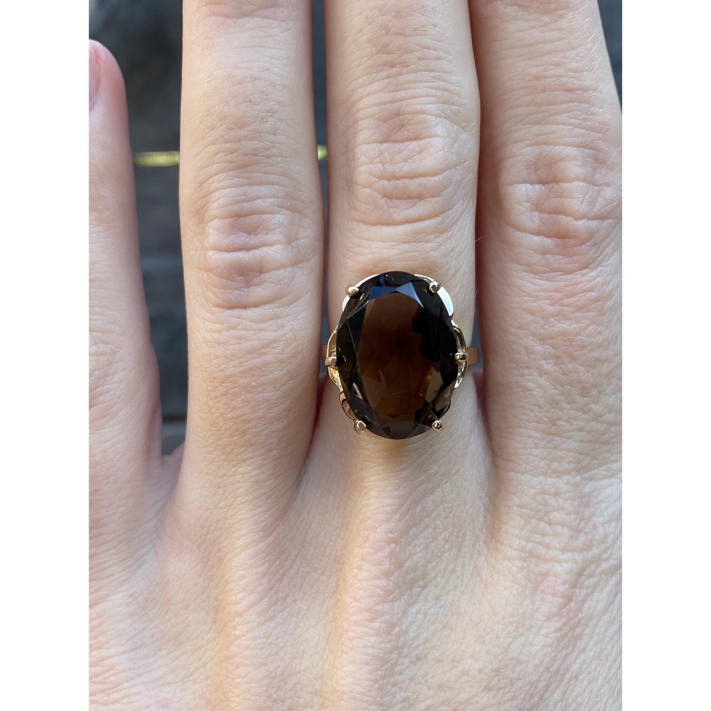 Vintage Solid 14k Yellow Gold Smokey Quartz Ring - Size 5.75