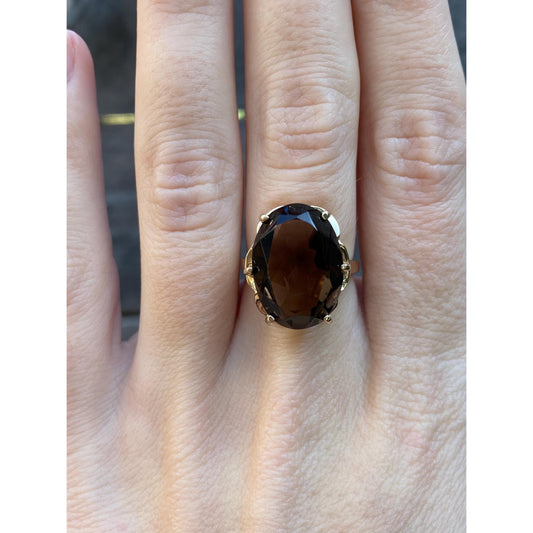 Vintage Solid 14k Yellow Gold Smokey Quartz Ring - Size 5.75