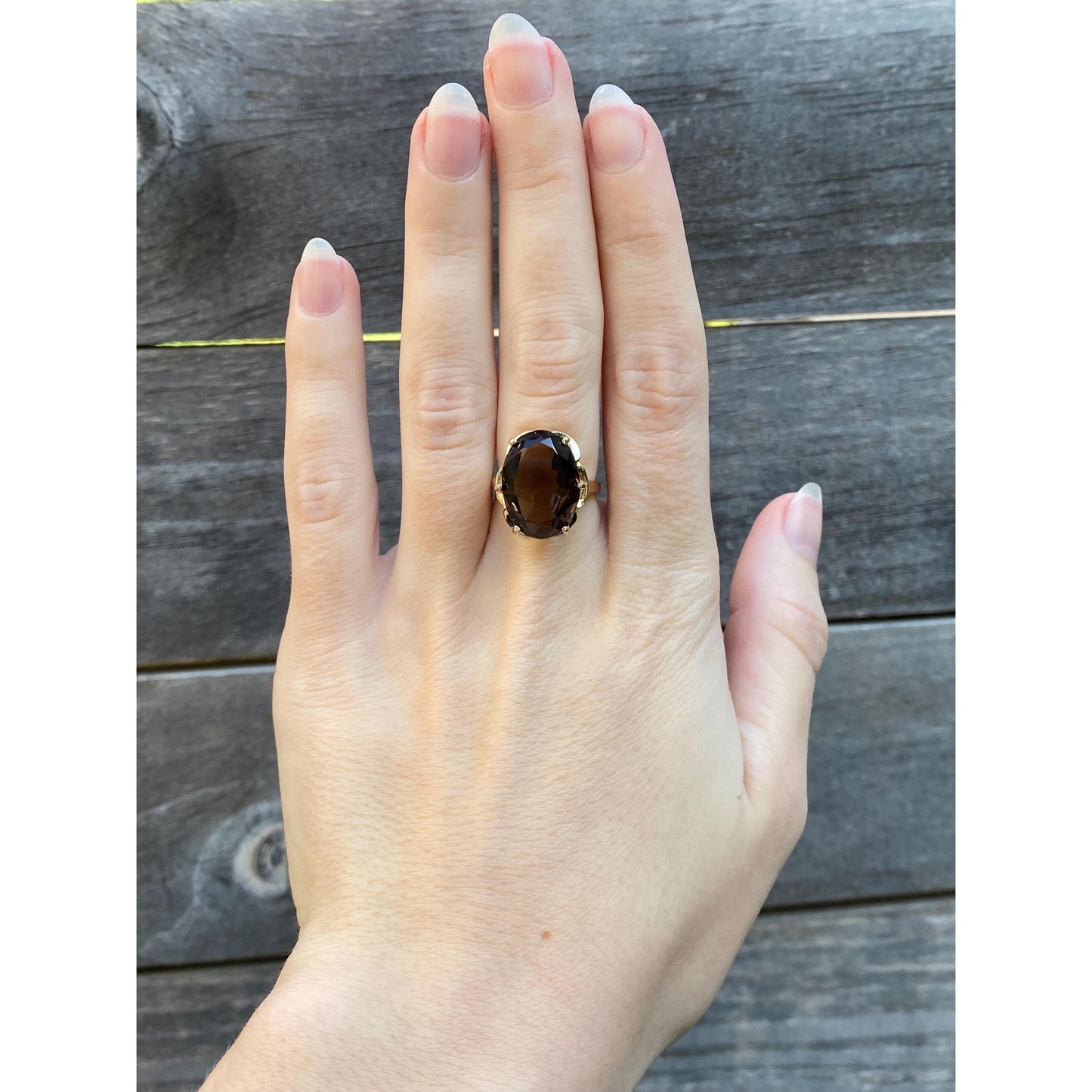 Vintage Solid 14k Yellow Gold Smokey Quartz Ring - Size 5.75