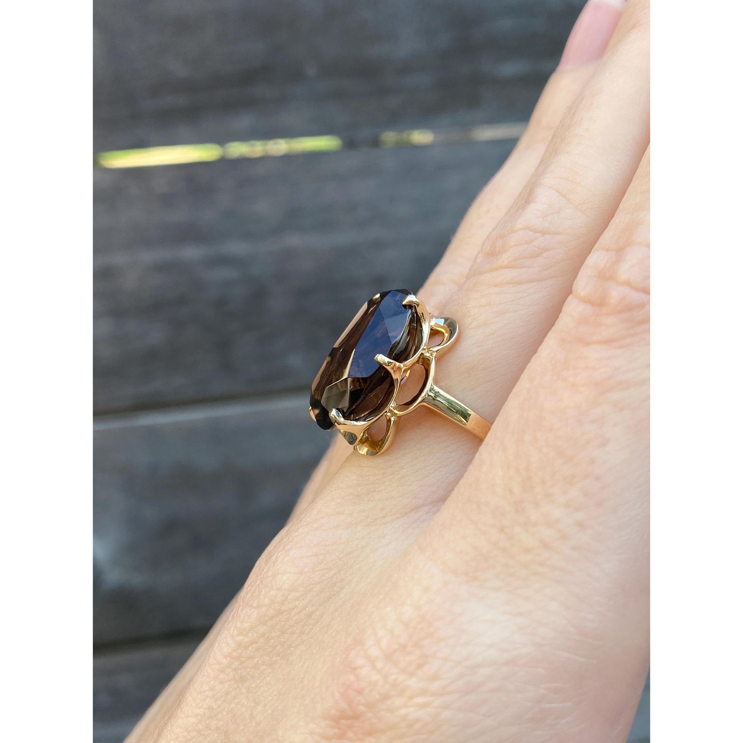 Vintage Solid 14k Yellow Gold Smokey Quartz Ring - Size 5.75