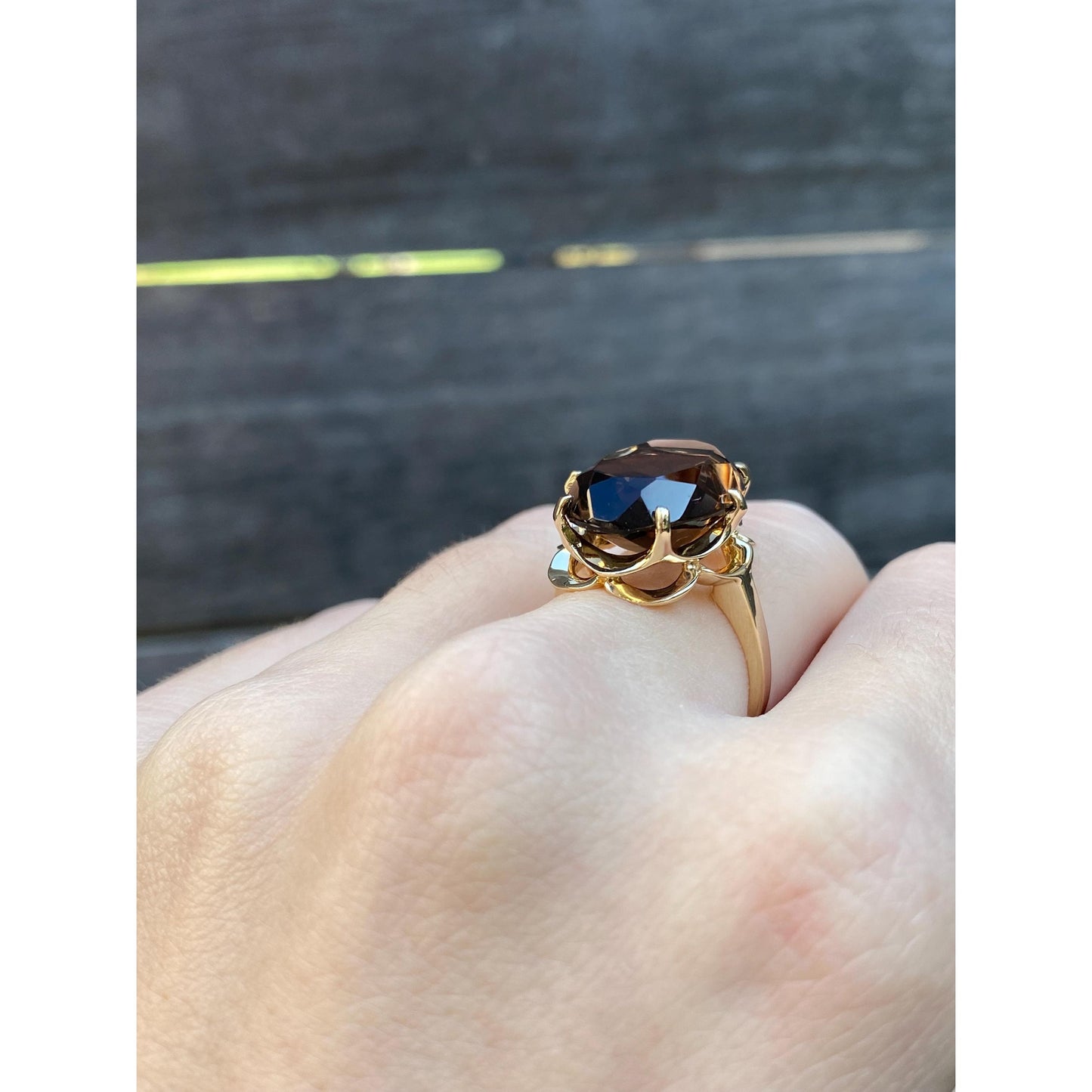 Vintage Solid 14k Yellow Gold Smokey Quartz Ring - Size 5.75