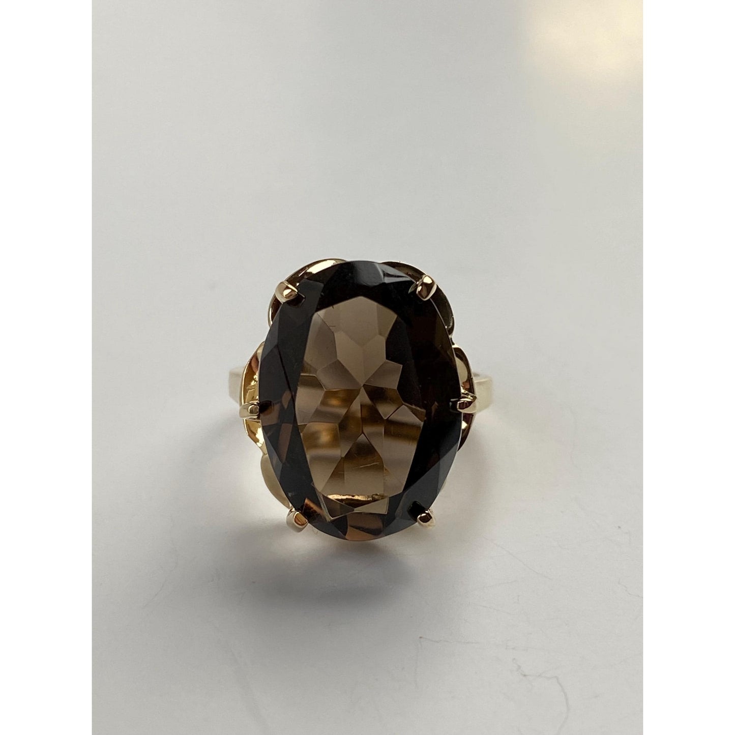 Vintage Solid 14k Yellow Gold Smokey Quartz Ring - Size 5.75