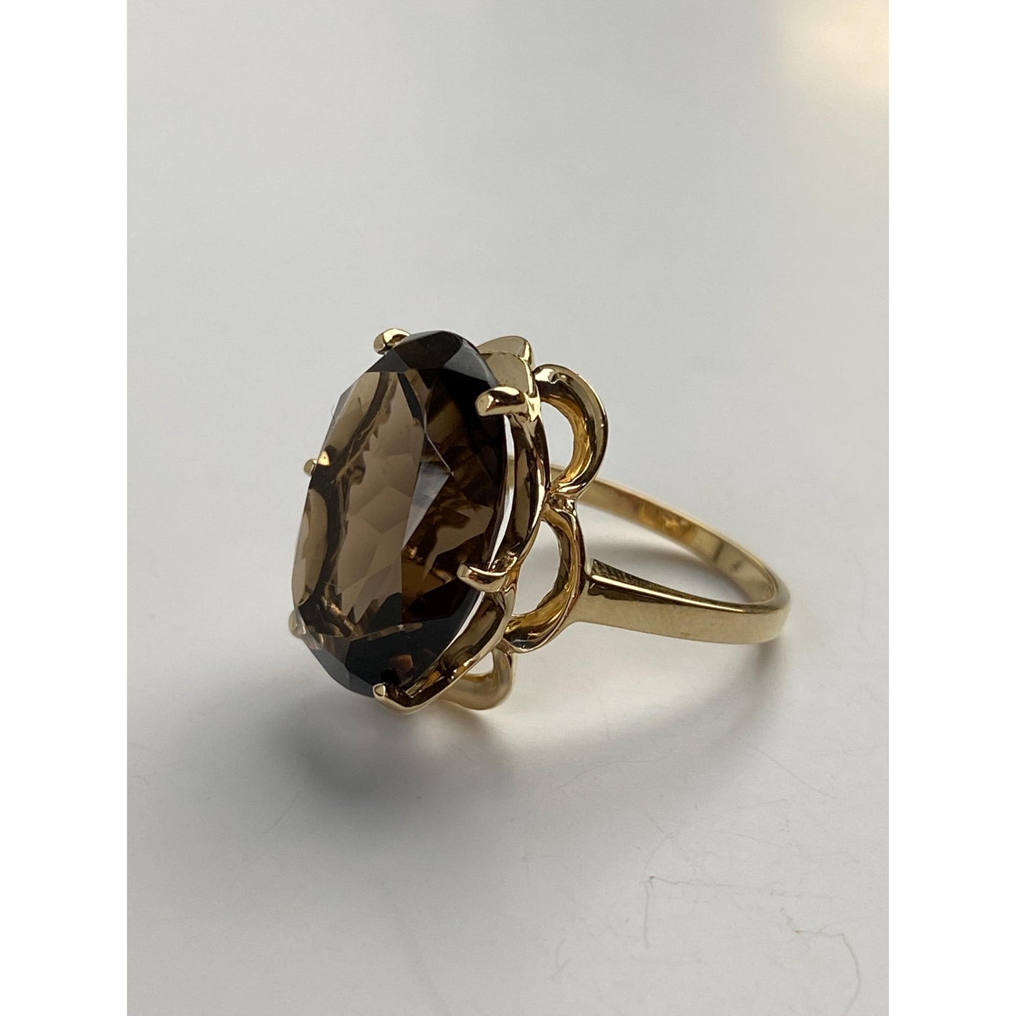 Vintage Solid 14k Yellow Gold Smokey Quartz Ring - Size 5.75