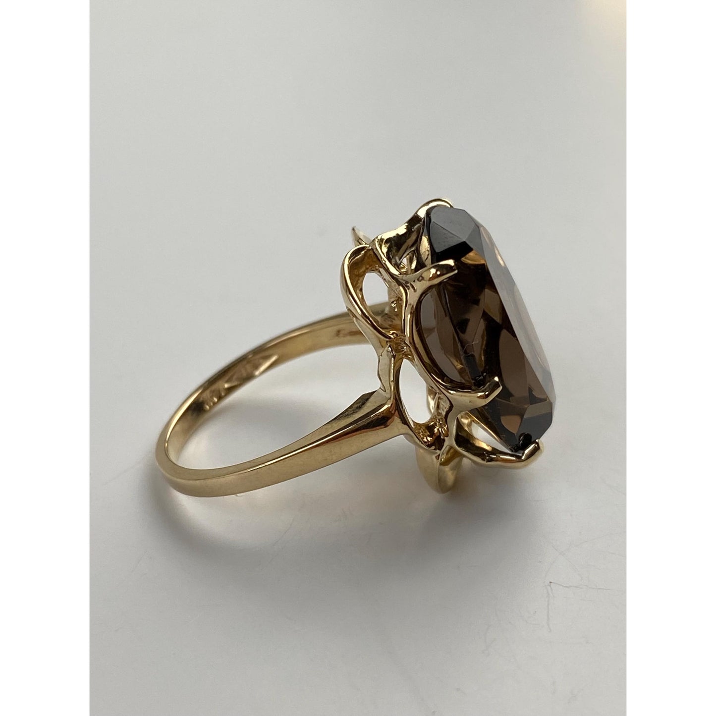 Vintage Solid 14k Yellow Gold Smokey Quartz Ring - Size 5.75