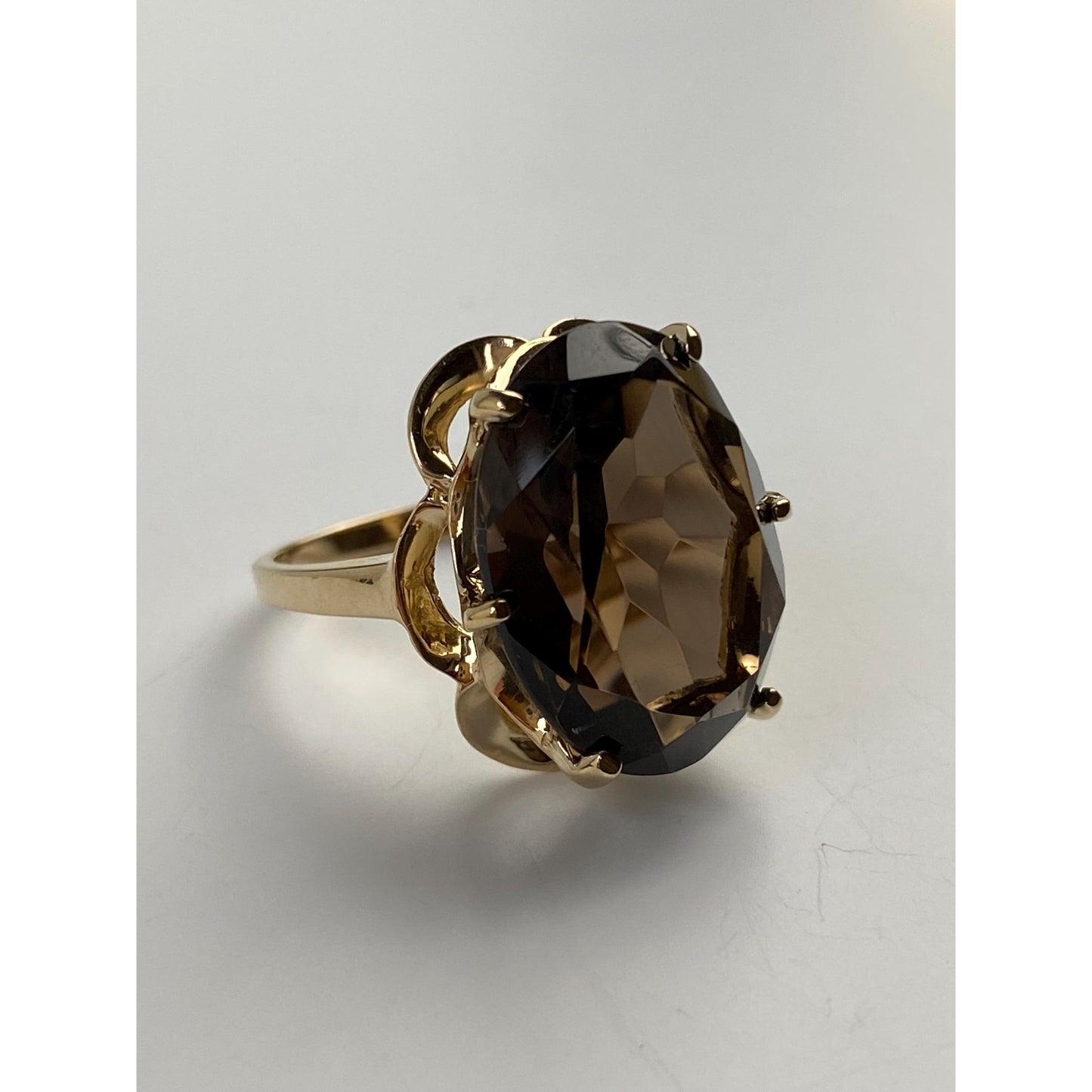 Vintage Solid 14k Yellow Gold Smokey Quartz Ring - Size 5.75