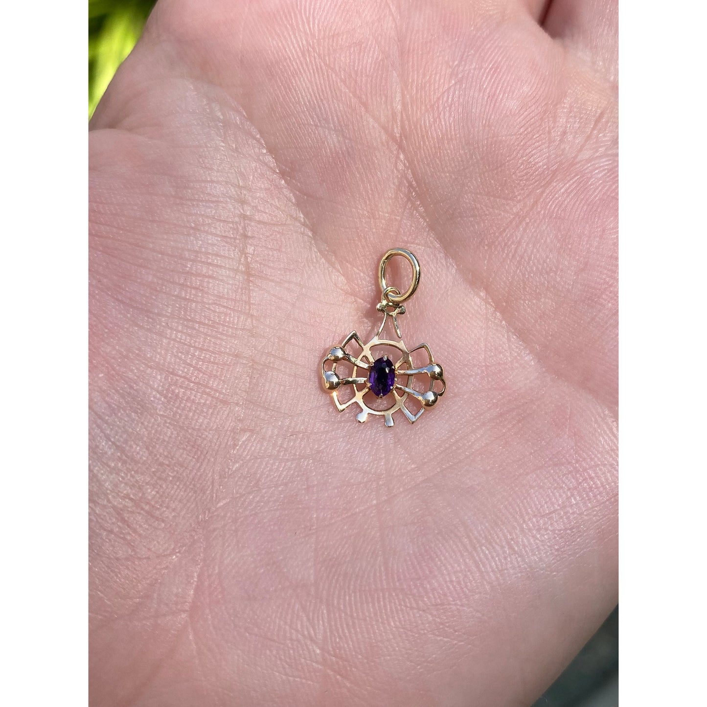 Vintage Solid 10k Yellow Gold Purple Cubic Zirconia Charm