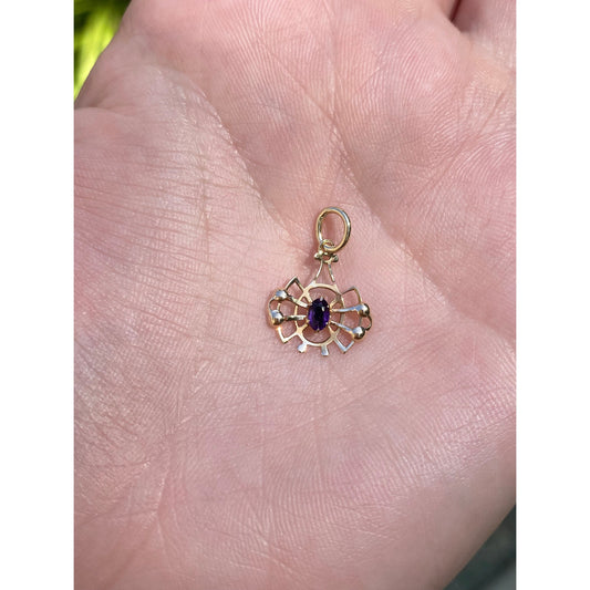 Vintage Solid 10k Yellow Gold Purple Cubic Zirconia Charm
