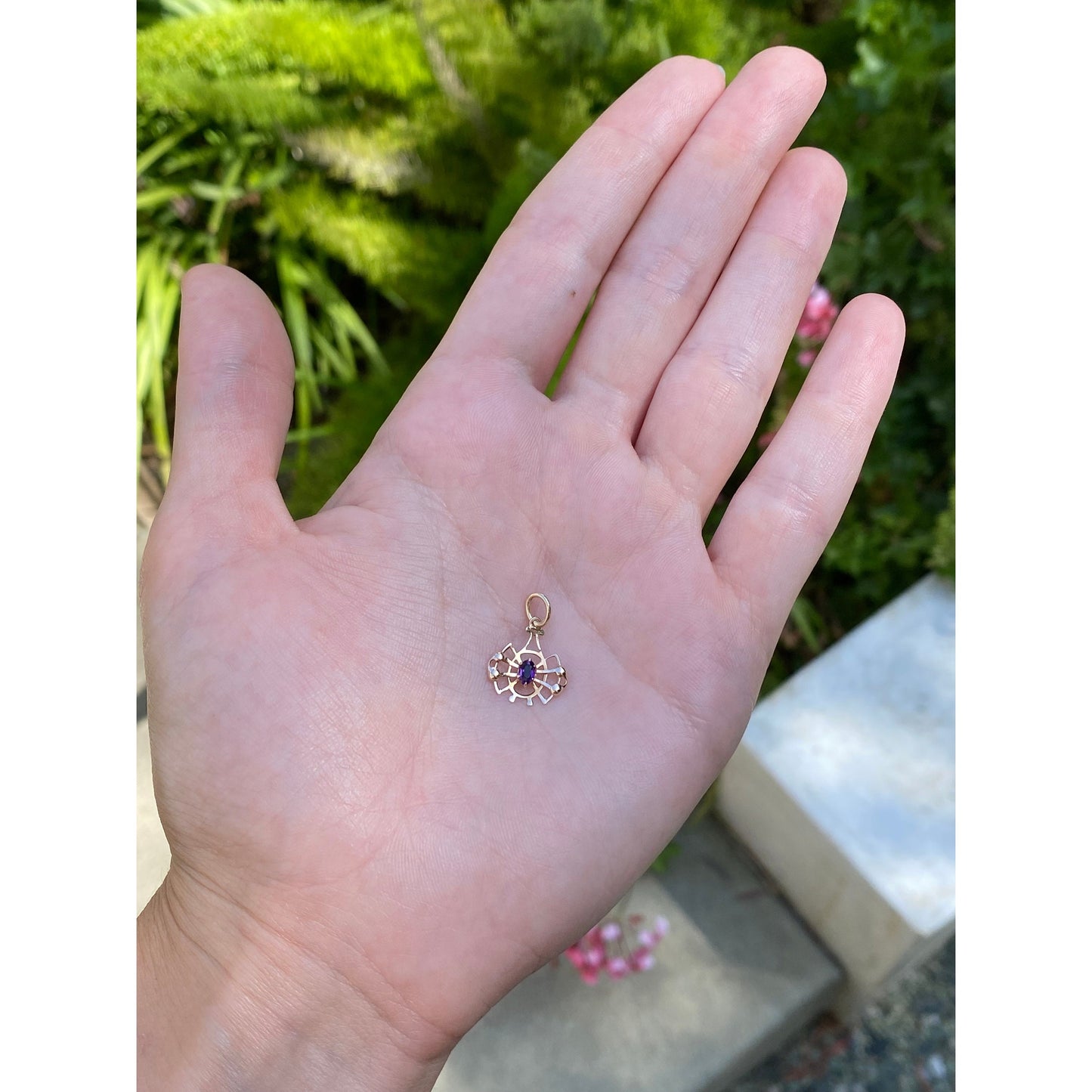 Vintage Solid 10k Yellow Gold Purple Cubic Zirconia Charm