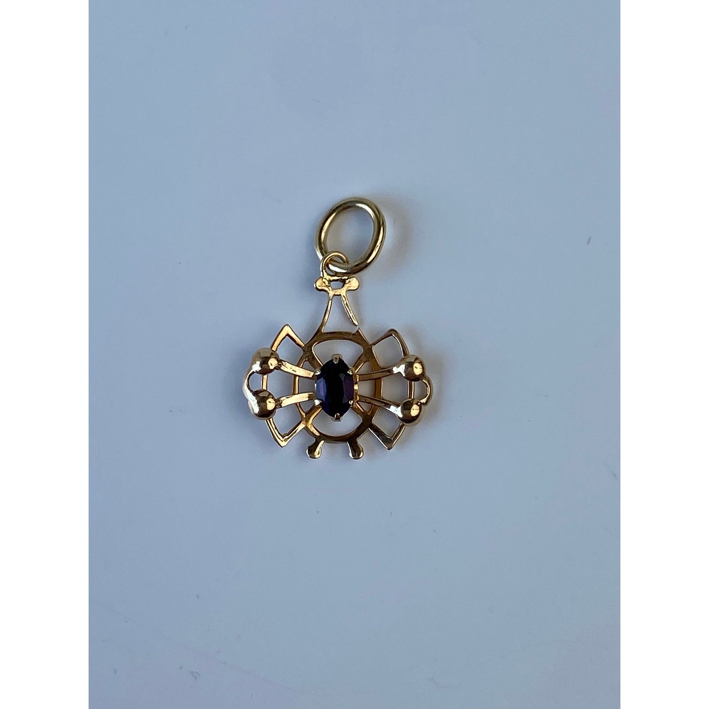 Vintage Solid 10k Yellow Gold Purple Cubic Zirconia Charm