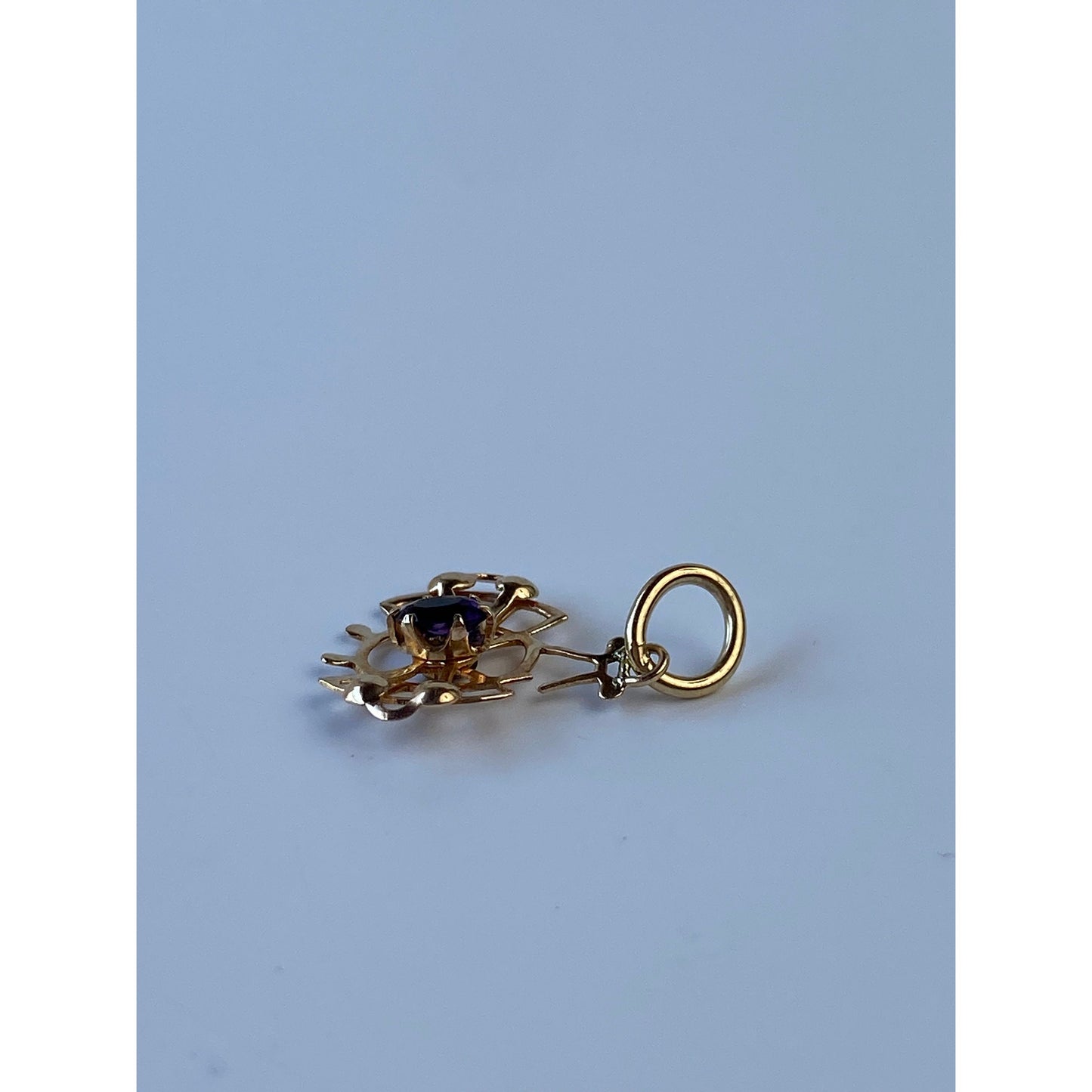 Vintage Solid 10k Yellow Gold Purple Cubic Zirconia Charm